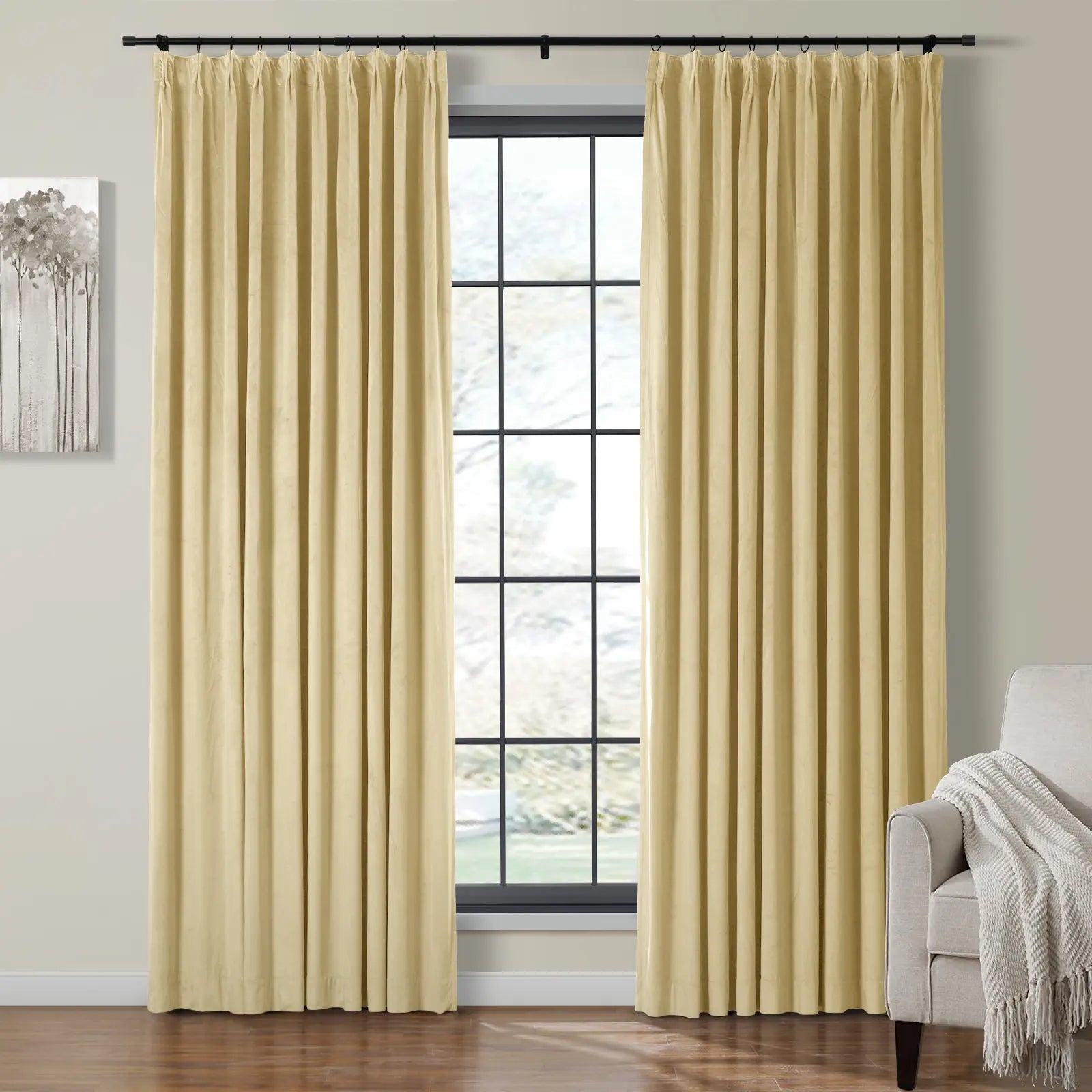 Luxury Velvet Pinch Pleat Thermal Blackout Curtains - Insulated Drapes for Bedroom & Living Room - Noise Reducing & Energy Efficient Window Treatments