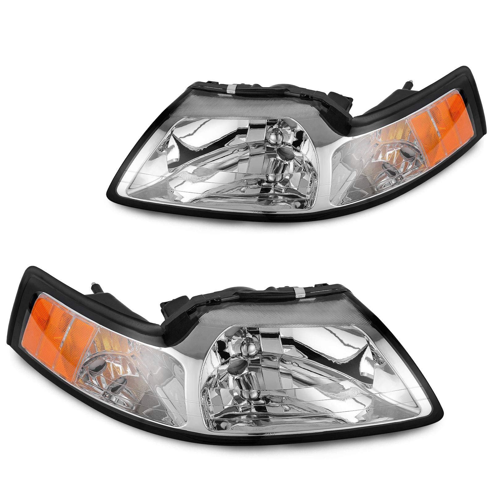 **DWVO Headlight Assembly for 1999-2004 Ford Mustang - Chrome Housing - High-Performance Replacement Headlights - Perfect for Night Driving & Car Upgrades**