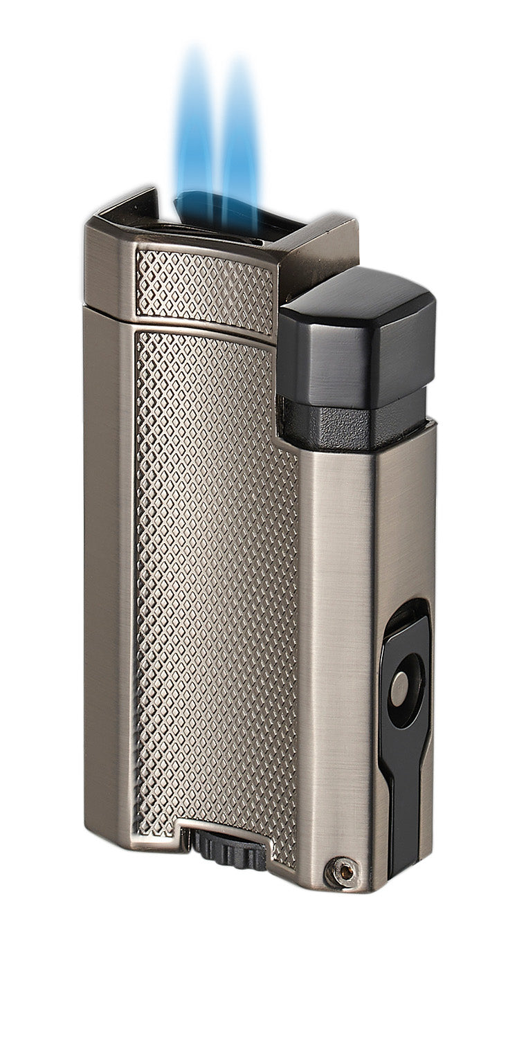 Visol Concave Double Flame Torch Lighter - Gunmetal Finish | Windproof Refillable Butane Lighter for Cigars, Candles & Outdoor Use