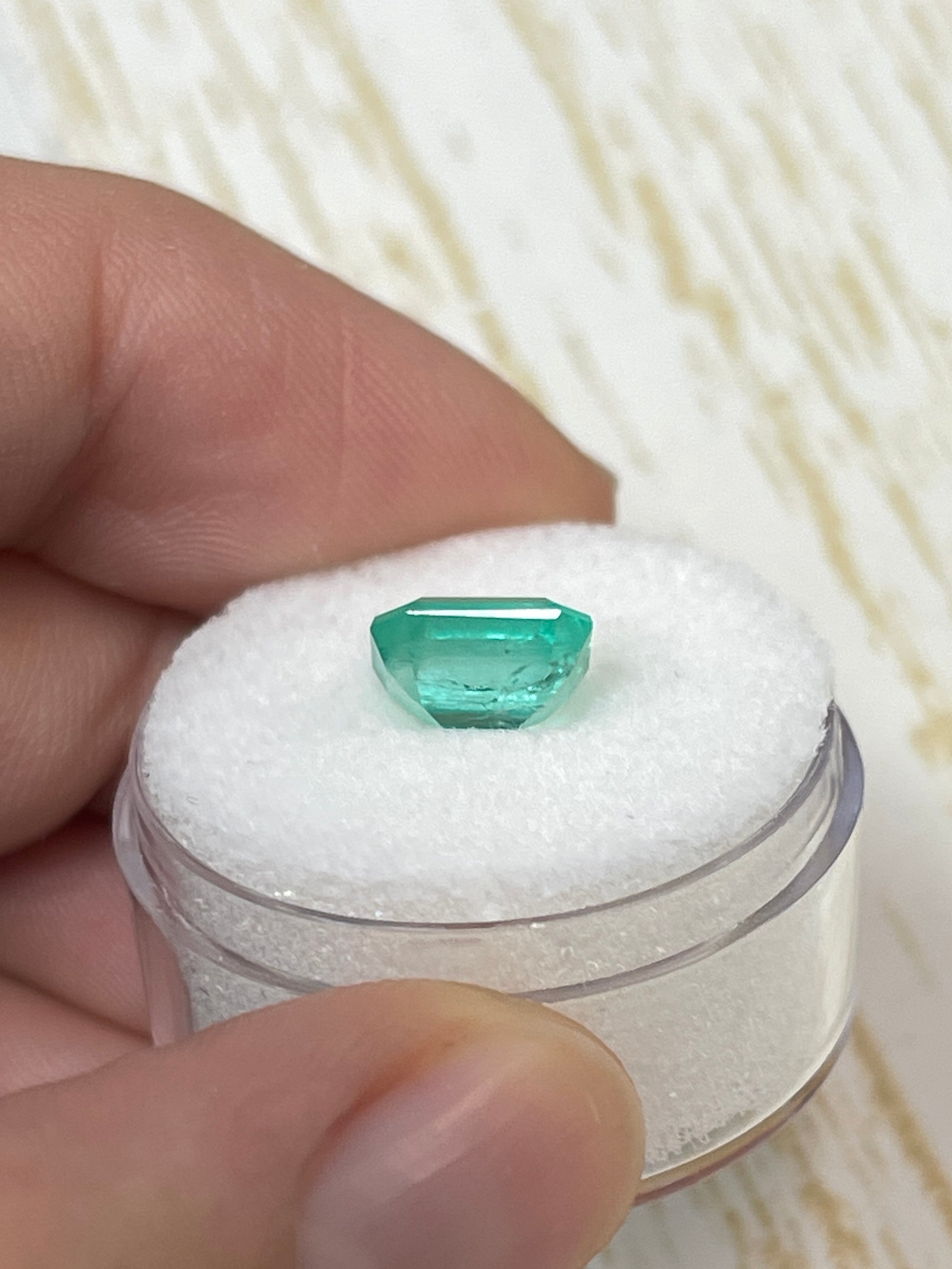 2.17 Carat 8.5x7mm Bluish Green Natural Loose Colombian Emerald Gemstone - Emerald Cut for Jewelry Making, Engagement Rings & Fine Collections