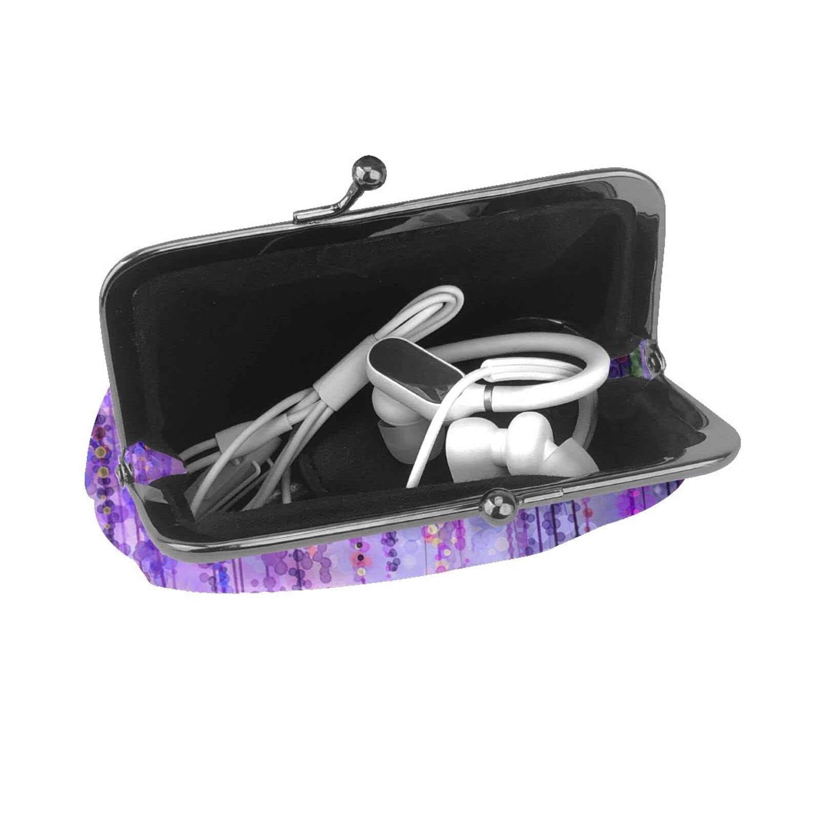 Spring Purple Violet Flowers Wisteria PU Leather Buckle Coin Purse - Kiss-Lock Change Wallet for Girls | Perfect for School, Travel & Gift Giving