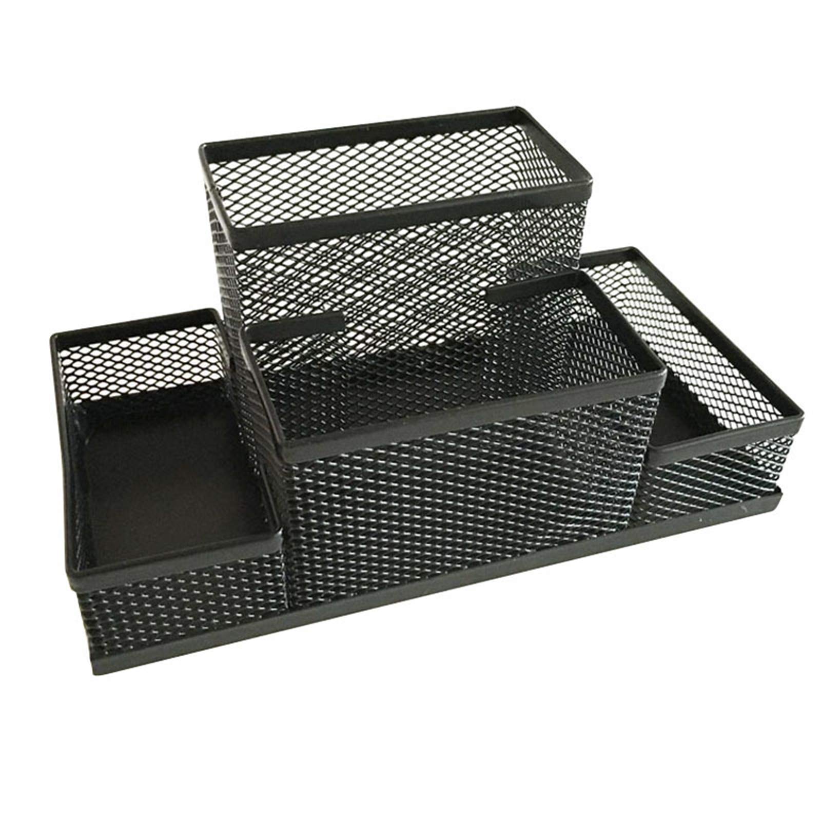LIU Deli Mesh Desk Organizer - 4 Compartment Office Supplies Caddy with Pencil Holder & Storage Baskets for Desk Accessories (Black) | Perfect for Home Office, School & Workspace Organization