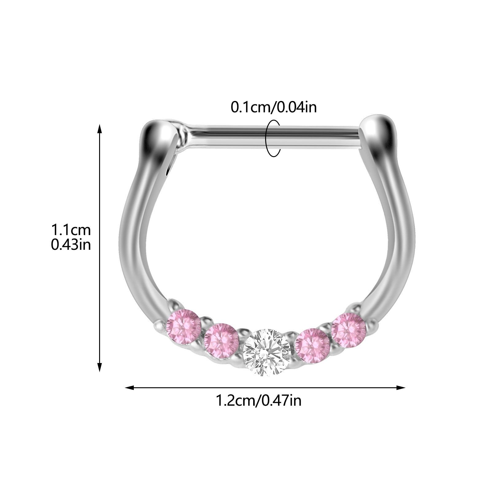 18G Hypoallergenic 5 Pave CZ Septum Clicker Ring - Stainless Steel Nose Piercing Jewelry for Women | Perfect for Everyday Wear, Parties & Special Occasions | UZ297