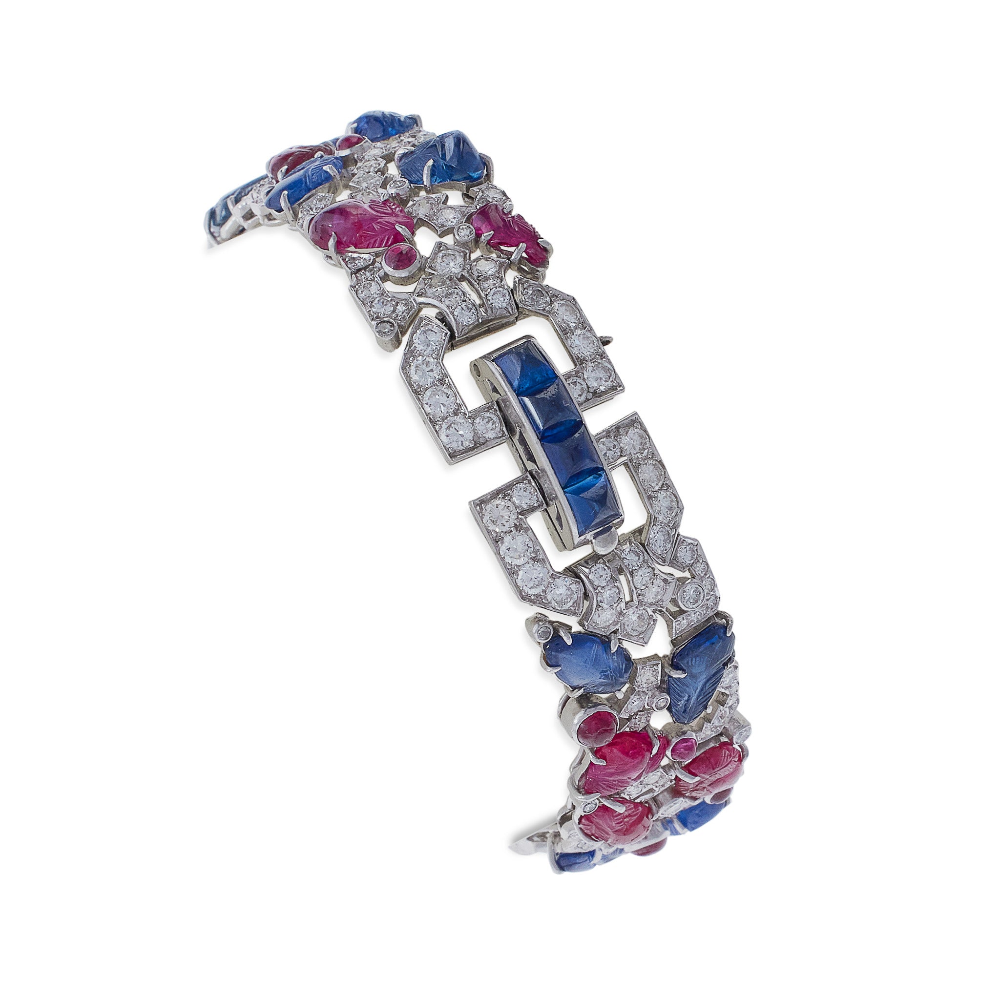 Exquisite Carved Ruby, Sapphire & Diamond Tutti Frutti Bracelet – Vintage Luxury Strap for Women | Perfect for Weddings, Parties & Special Occasions
