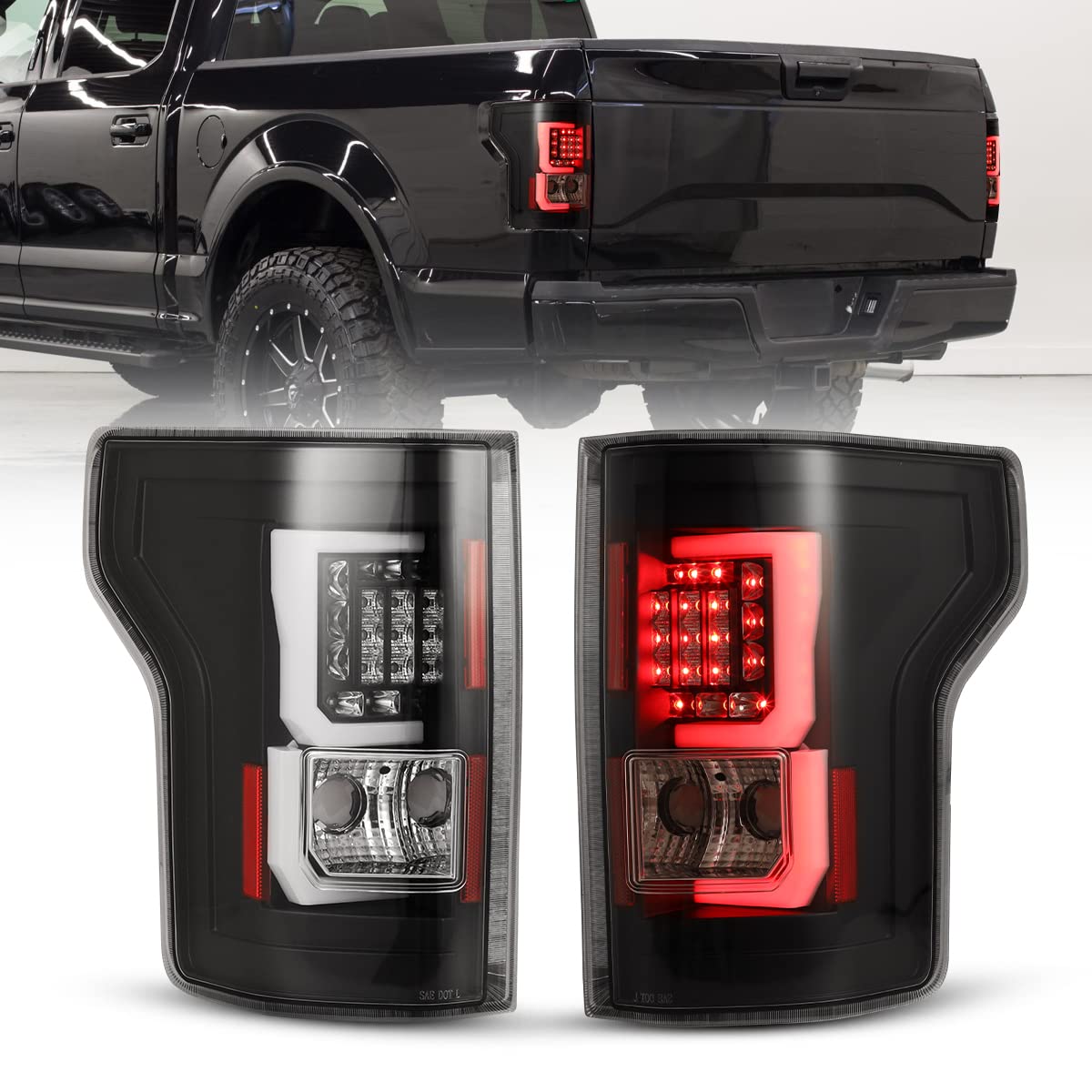Nixon Offroad LED Tail Lights for Ford F150 2015-2017 - Glossy Black Housing with Clear Lens - Direct Replacement Rear Light Assembly (1 Pair) - Perfect for Off-Roading, Truck Upgrades & Night Driving