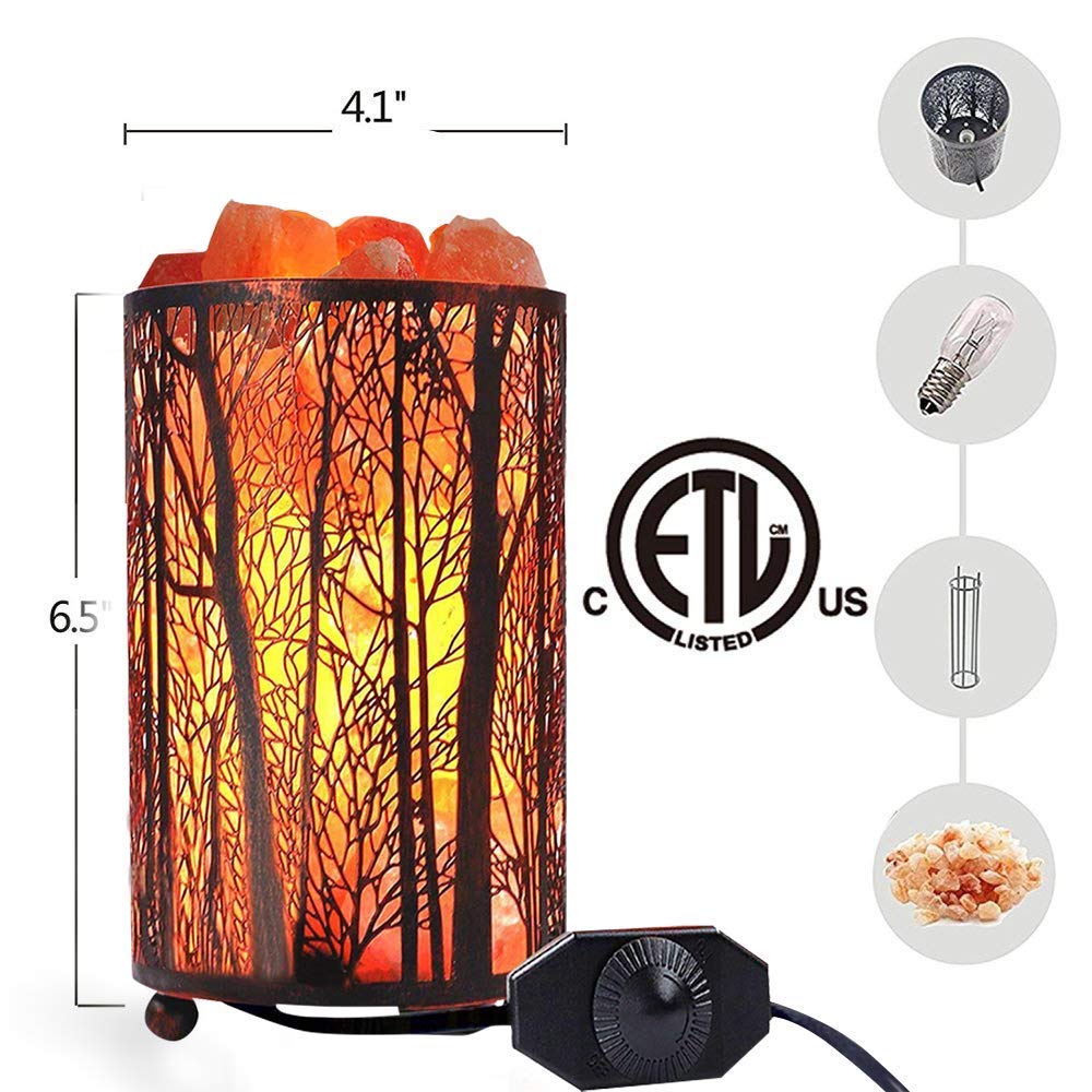 Natural Himalayan Salt Lamp with Dimmer Switch - Retro Metal Basket Decor Desk Lamp, 25W Bulbs Included | Perfect for Bedroom, Yoga Studio & Relaxation Spaces (Retro Red)