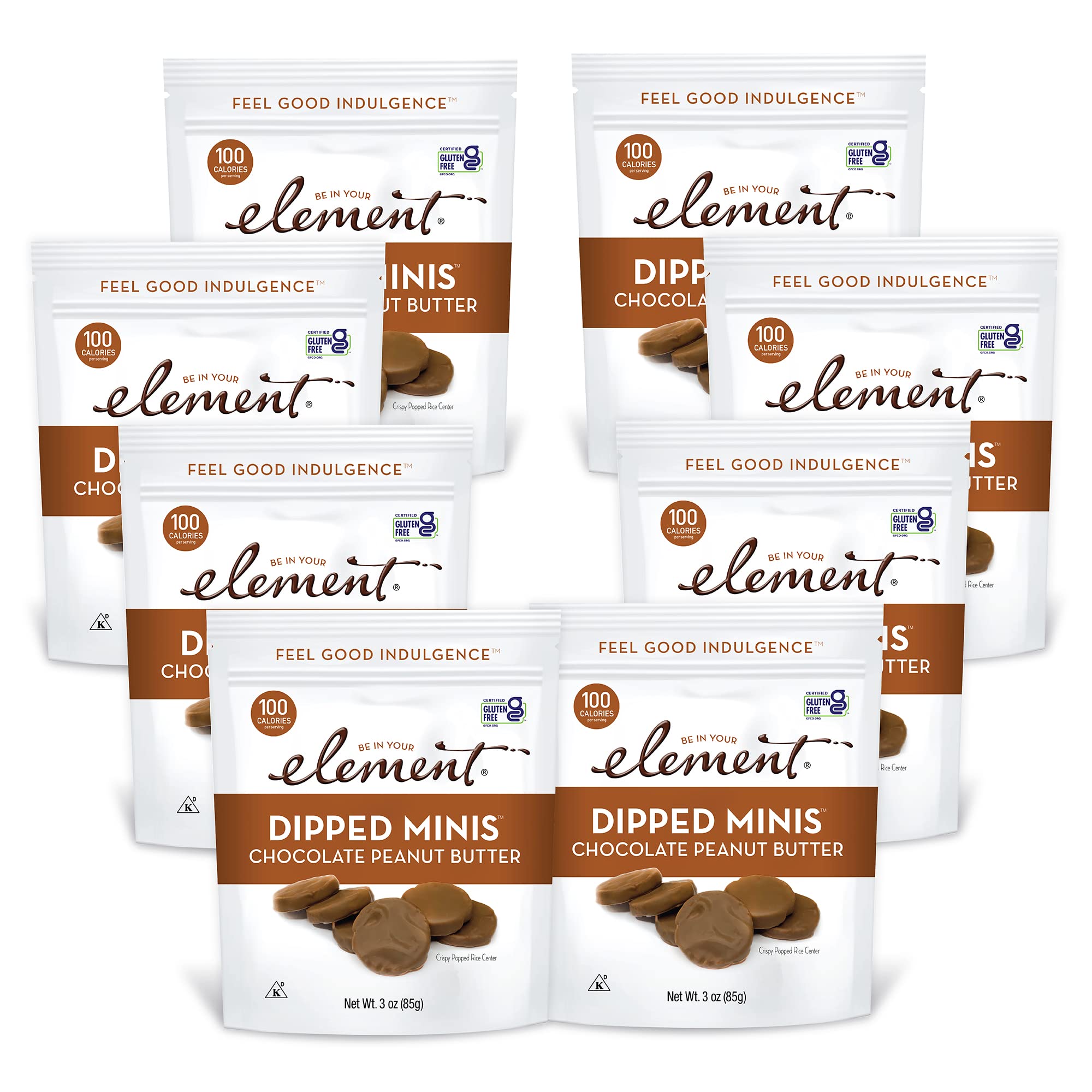 Element Snacks - Chocolate Peanut Butter Dipped Minis (Pack of 8) | All-Natural Rice Crisps | Healthy Gluten-Free & Kosher Certified Snacks for Kids & Adults | Perfect for Lunch Boxes, Office Snacks & On-the-Go Treats