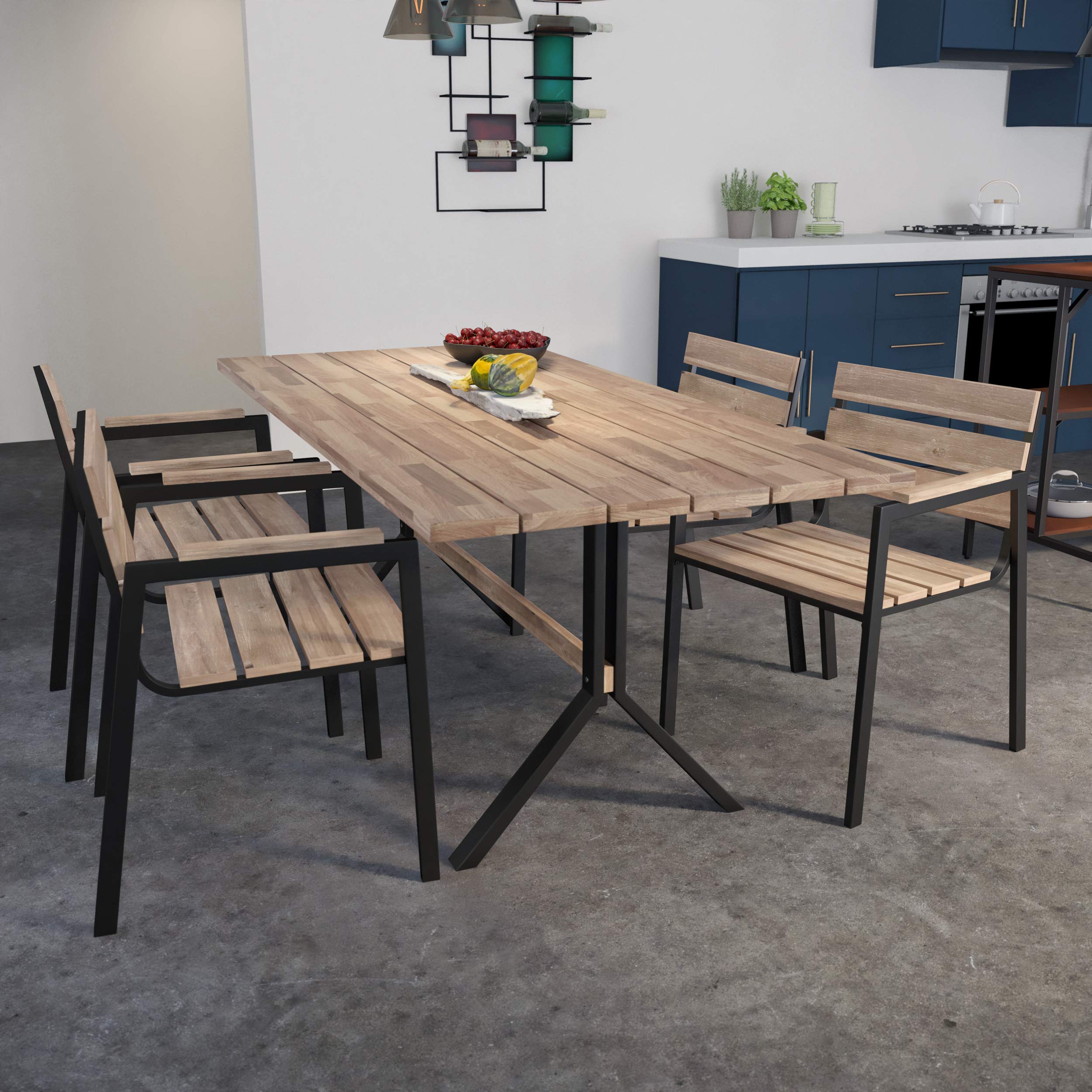 SEI Furniture Standlake 5-Piece Outdoor Dining Set - Natural Teak & Black Wicker Patio Furniture for Backyard, Garden, or Poolside Entertaining