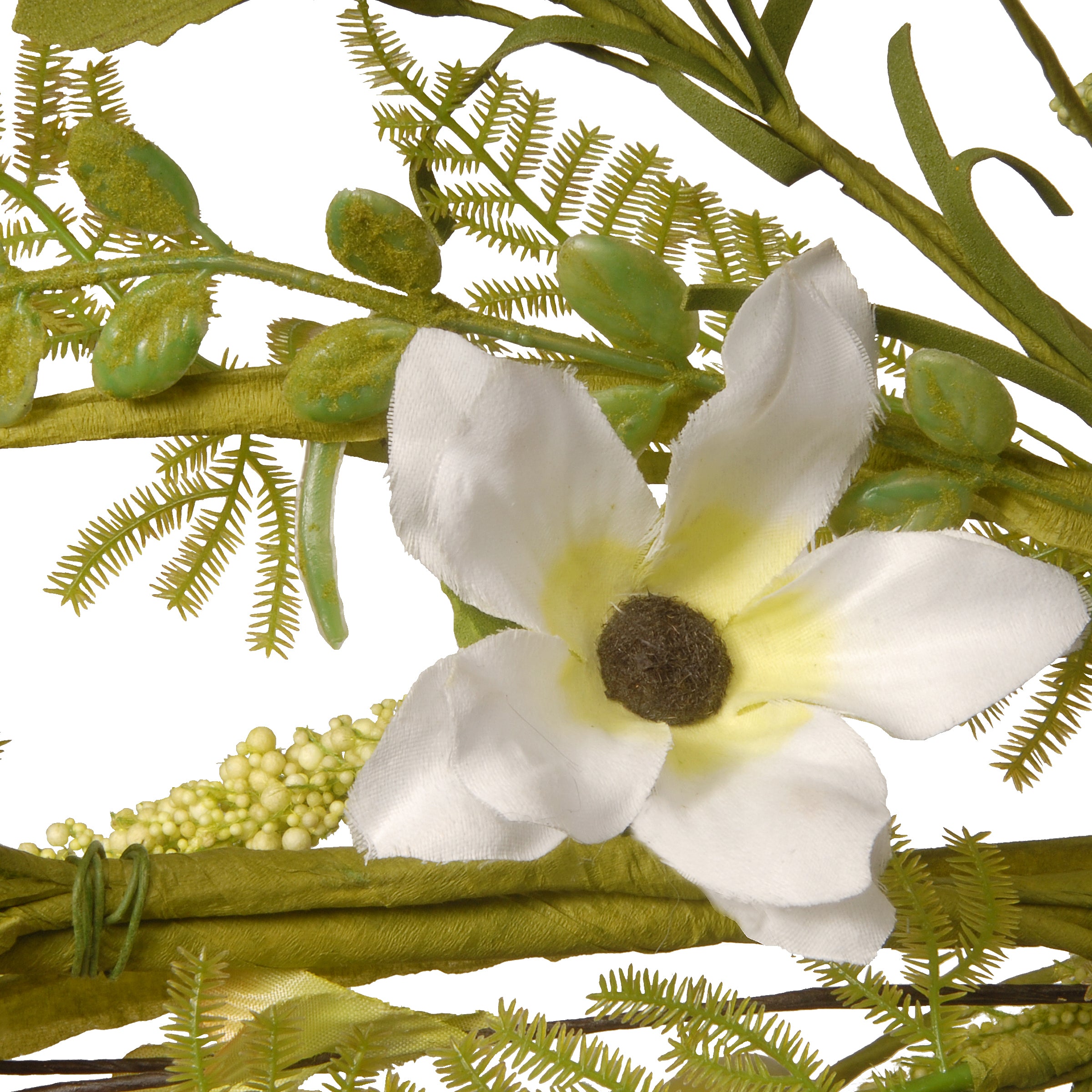 5 ft. Spring Garland with Fern Fronds & White Flowers - Easter Home Decor, Wedding Backdrop, Party Table Runner, DIY Wreath Accent for Seasonal Celebrations