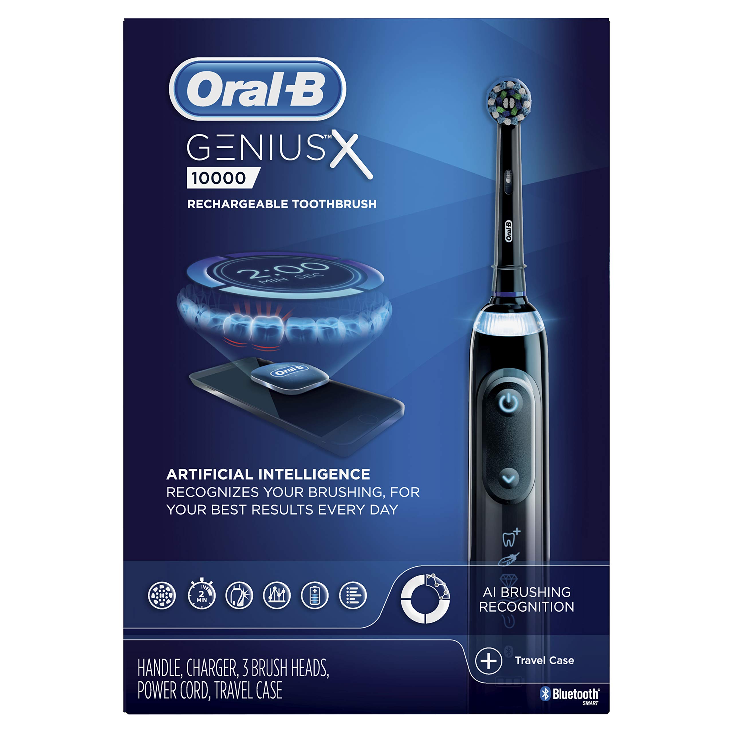 Oral-B GENIUS X Electric Toothbrush with 3 Replacement Brush Heads & Travel Case - Black | Professional Teeth Cleaning for Adults & Travel Use
