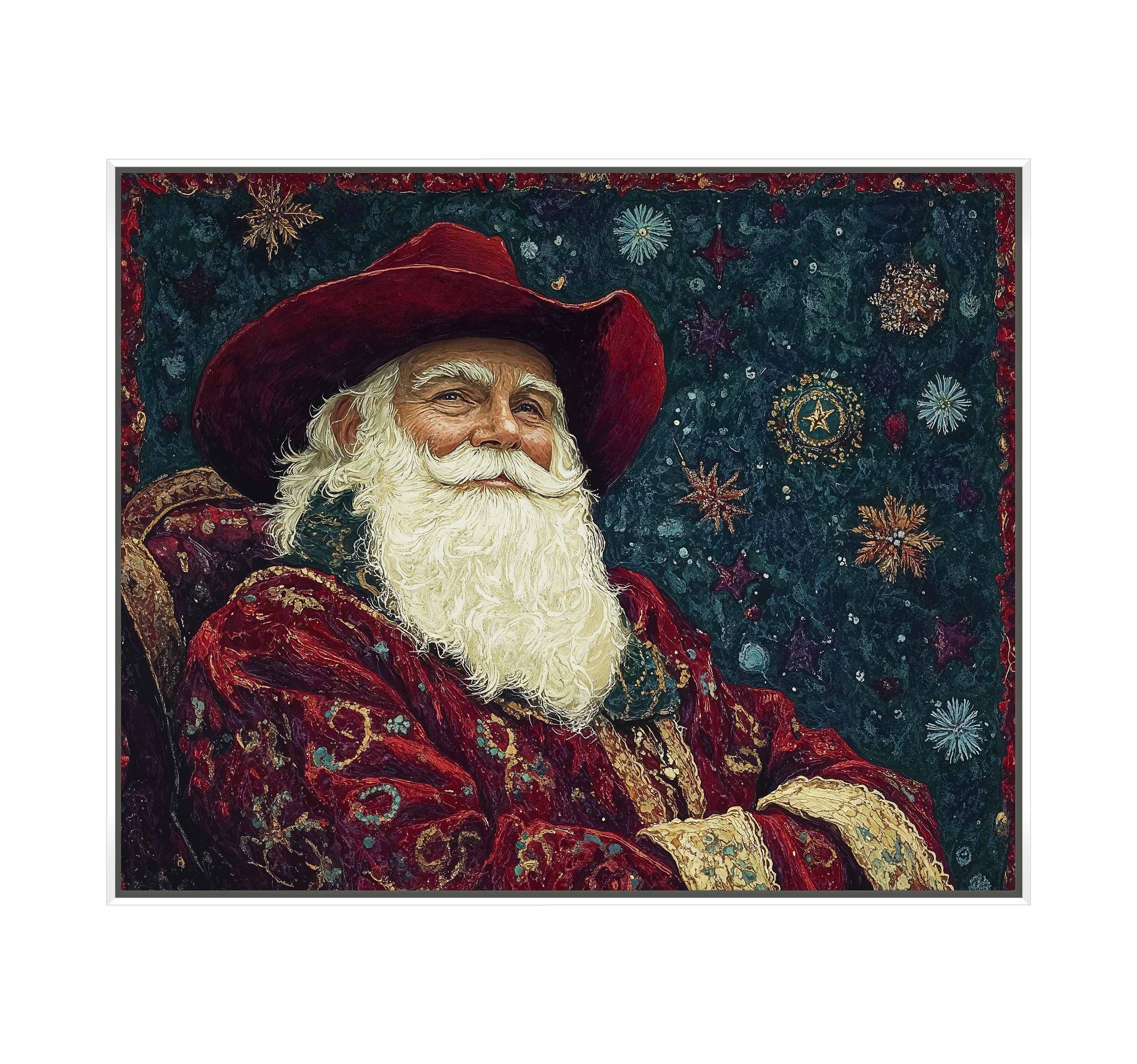 Frontier Father Christmas Gallery Wrapped Canvas - Holiday Wall Art Decor for Living Room, Bedroom & Office - Perfect Christmas Gift & Festive Home Decoration
