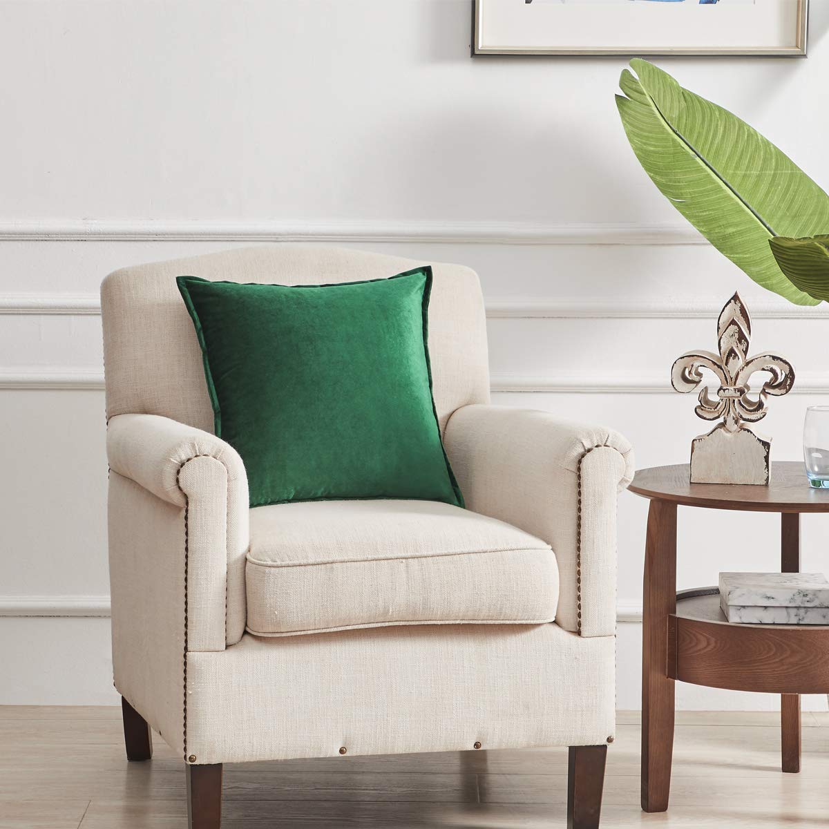 Luxury Green Velvet Decorative Throw Pillow Covers 24x24 Inches - 2 Pack Square Couch Sofa Pillow Cases for Living Room, Bedroom & Home Decor
