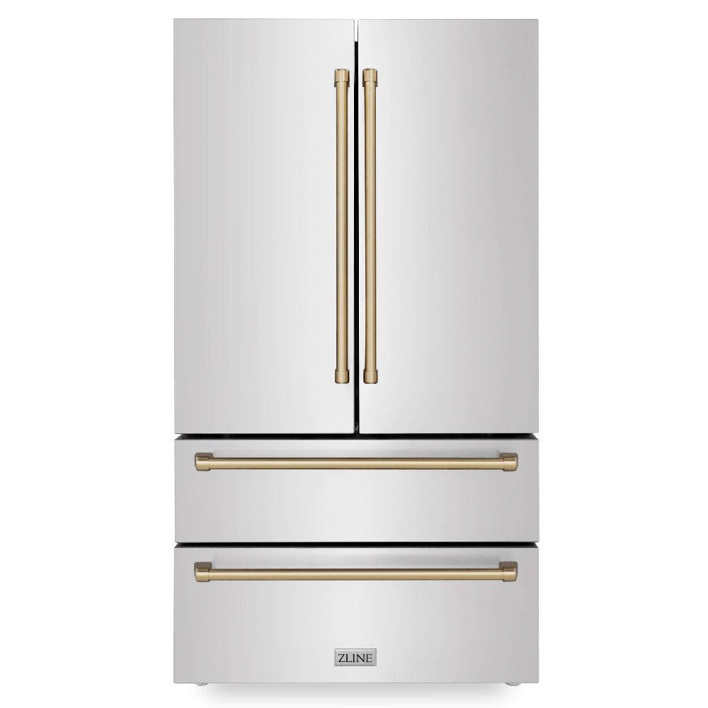 ZLINE Autograph Edition 30-inch Stainless Steel Dual Fuel Range Kitchen Package with Range Hood, Dishwasher & Refrigerator - Champagne Bronze Accents (4KAPR RARHDWM30 CB) | Premium Kitchen Appliances for Modern Homes & Professional Chefs