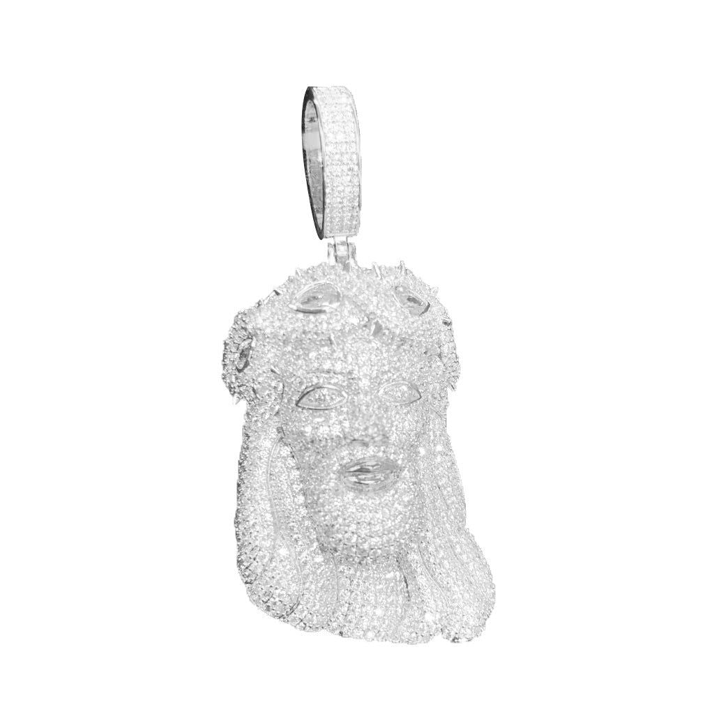 Men's Jesus Face Hip Hop Icy Religious White Tone Pendant Necklace - Perfect for Streetwear, Christian Jewelry Gifts & Urban Fashion Accessories
