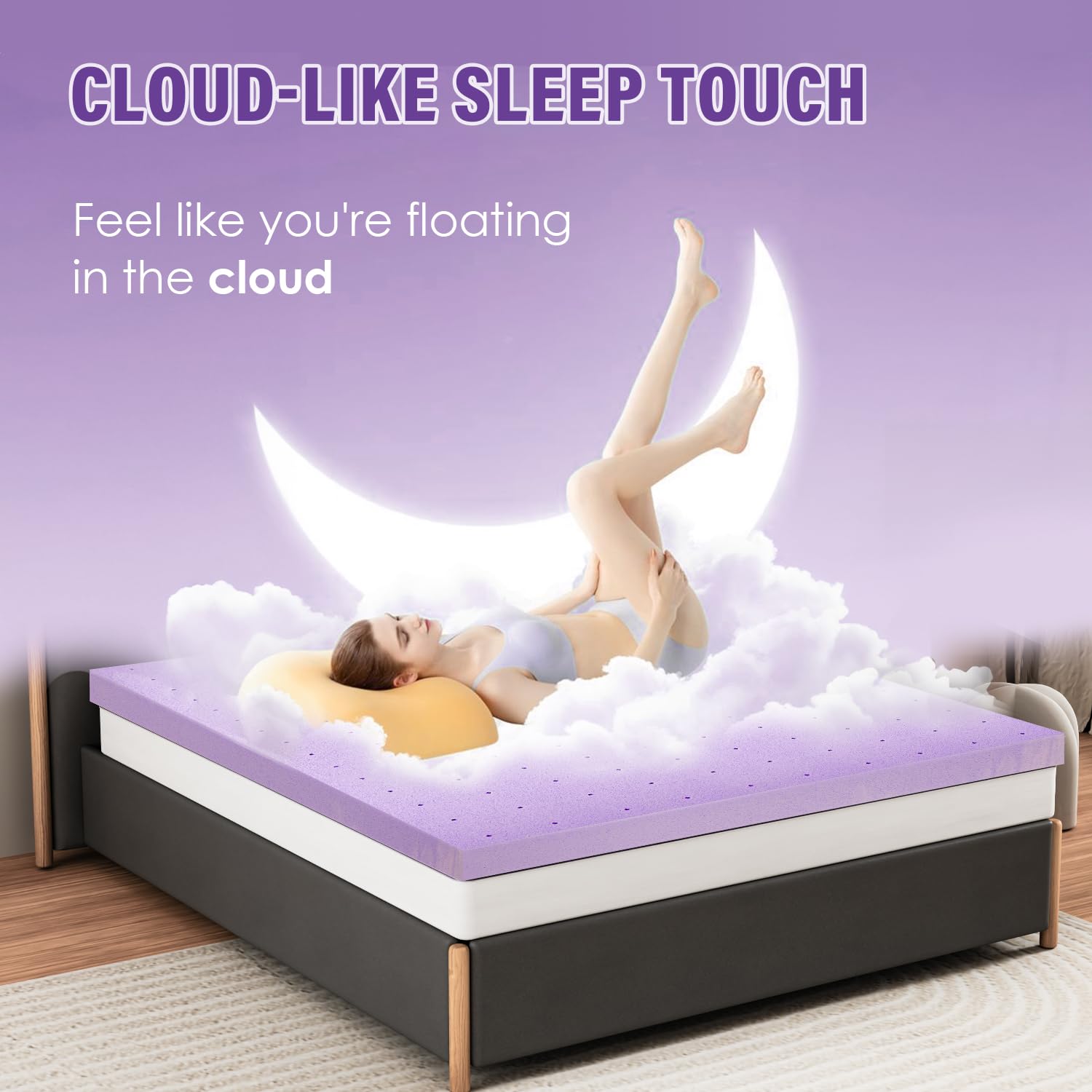 BedsPick 2 Inch Twin XL Memory Foam Mattress Topper with Cooling Gel - Plush Mattress Pad for Back Pain Relief | Extra Long College Dorm Bed Cushion for RV, Camping, Couch & Hospital Use | Purple Comfort Layer for Better Sleep