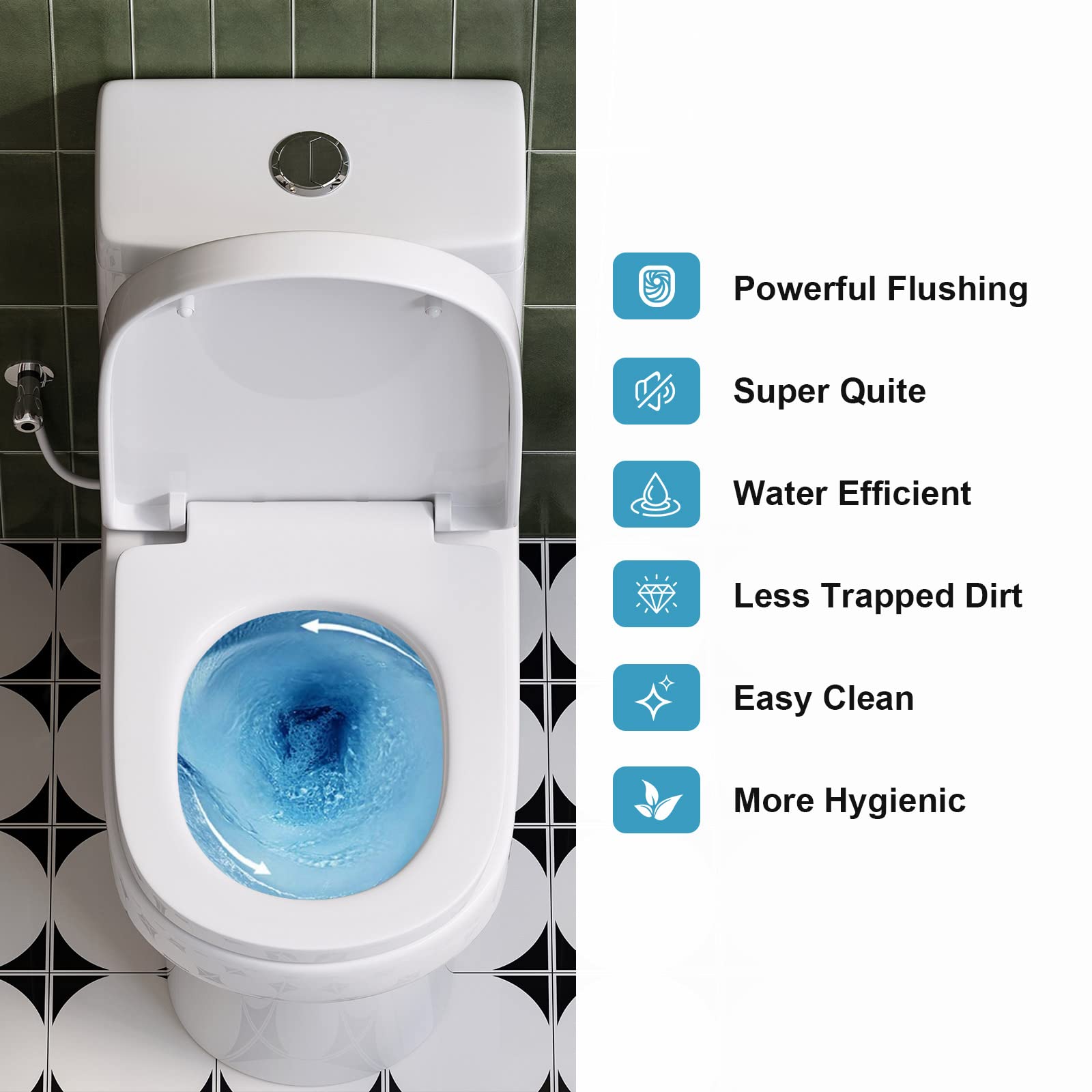 HOROW HWMT-8733U Compact One-Piece Toilet with Power Dual Flush | Water-Saving Bathroom Toilet | Soft-Closing Quick Release Seat | 12'' Rough-In White Toilet Bowl | Perfect for Small Bathrooms & Space-Saving Solutions