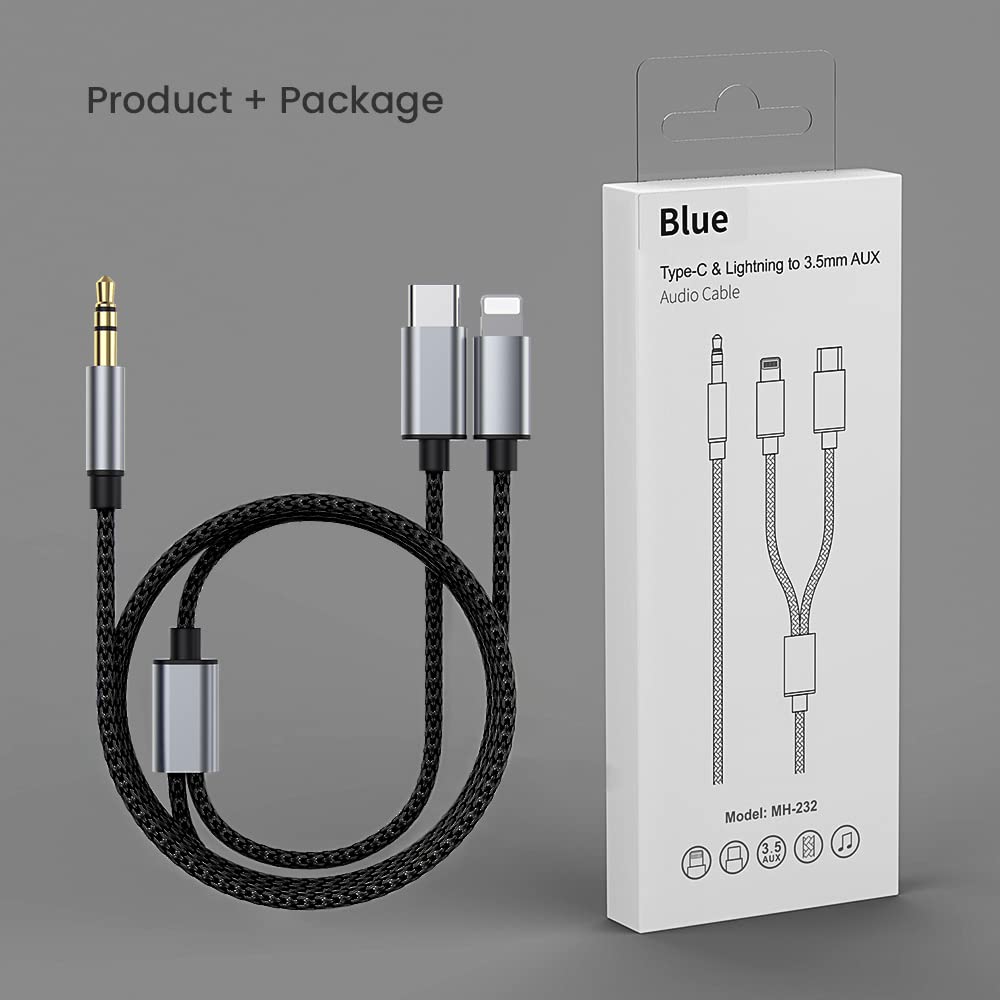 **ESBEECables 2-in-1 USB C & Lightning to 3.5mm AUX Audio Cable – Compatible with iPhone, Android, Car, Headphones – High-Quality Audio Conversion for Type C & iOS Devices – Perfect for Car Stereo, Home Audio & Travel**