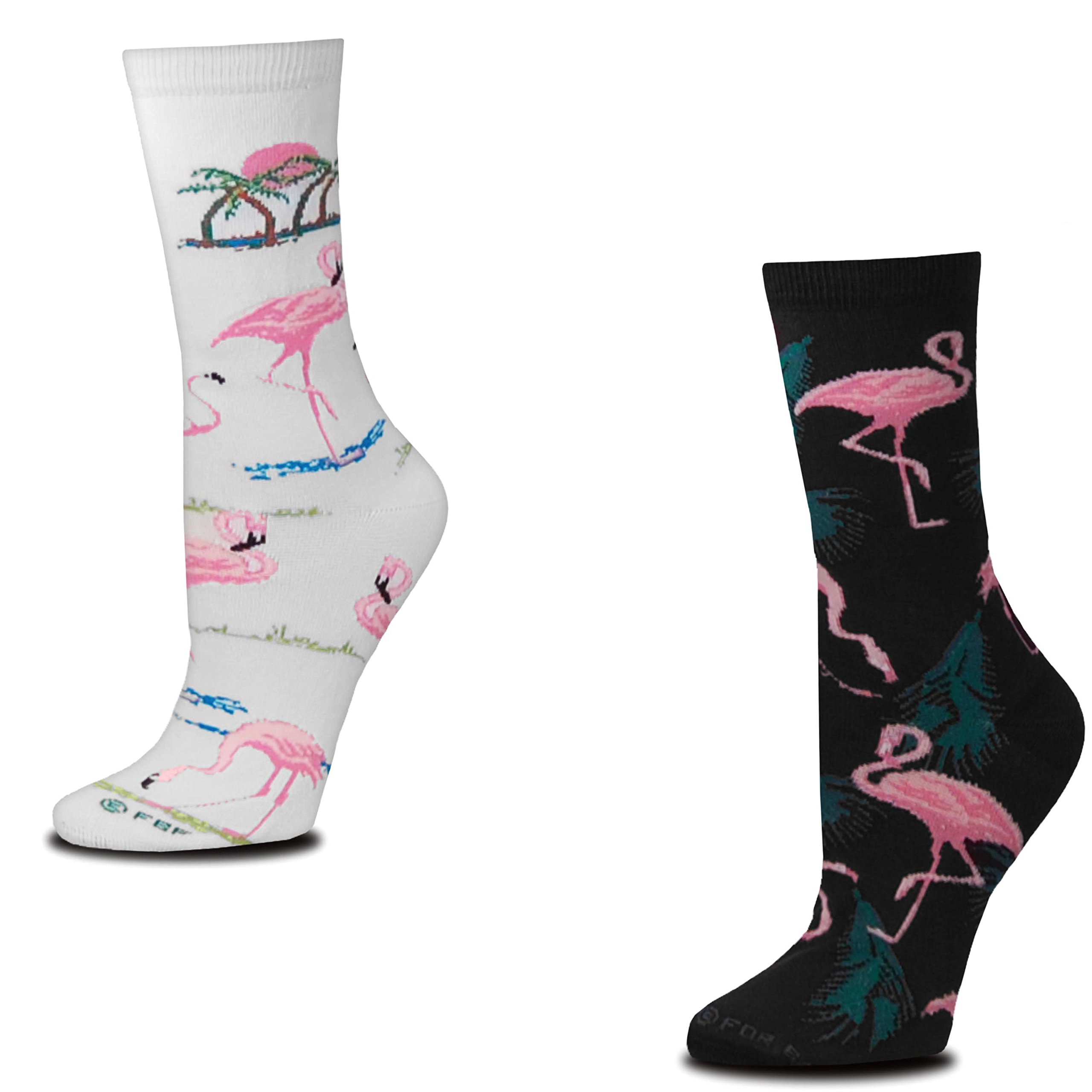 Flamingo Print Socks Bundle - 2 Pairs (Black & White) | Comfortable Medium Size Crew Socks for Women & Men | Perfect for Casual Wear, Gifts, and Fun Outfits