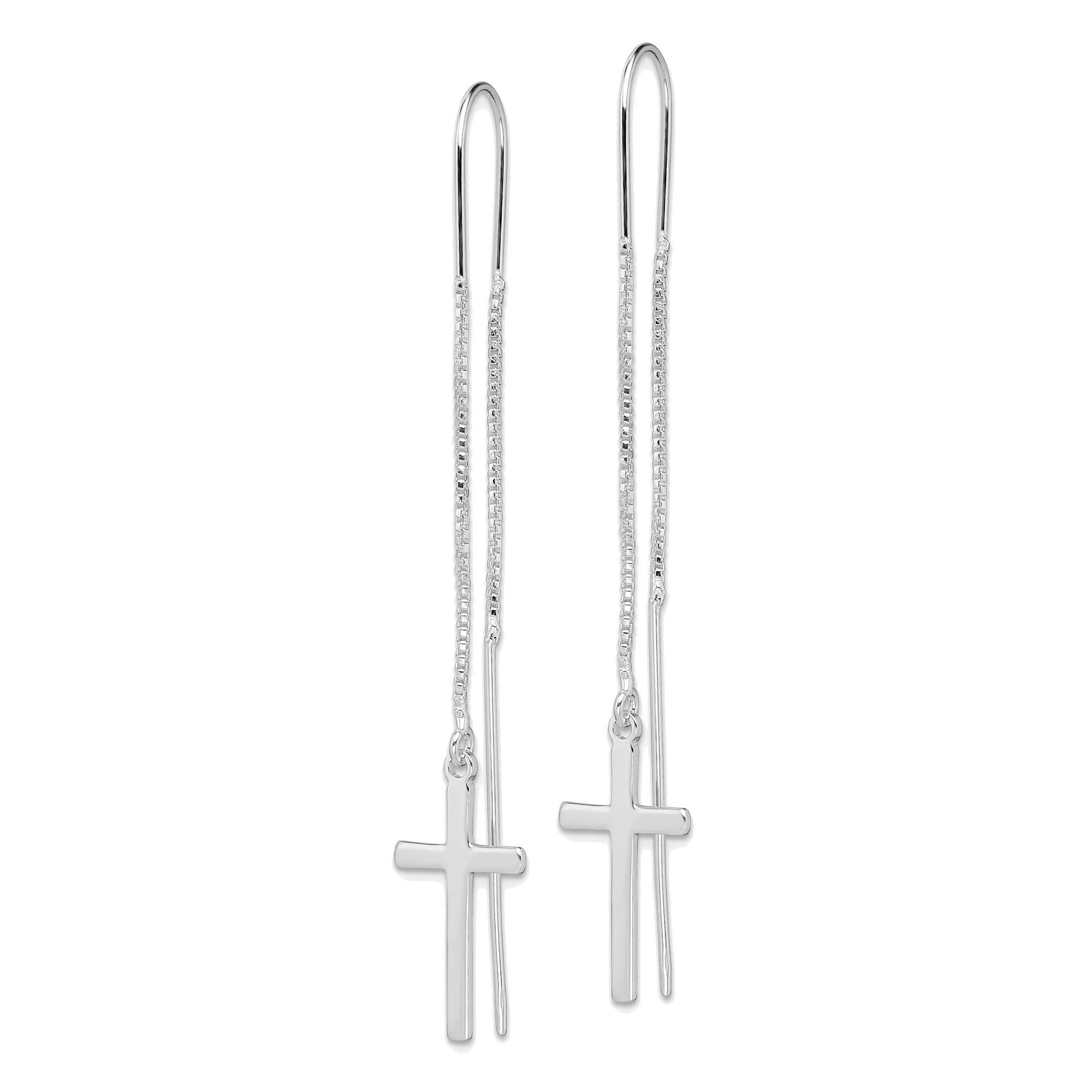 Solid Sterling Silver Cross Threader Earrings for Women - Hypoallergenic Dangle Earrings for Everyday Wear, Church, and Special Occasions