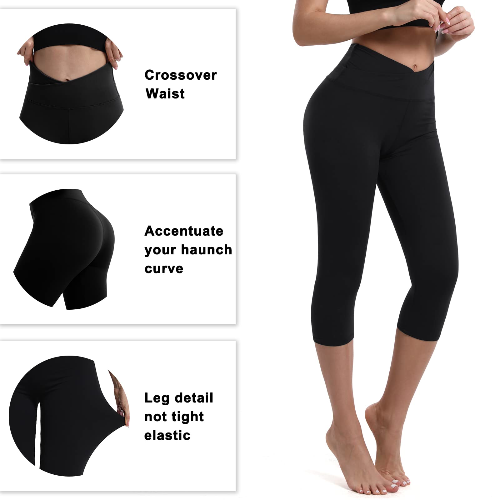 BOPOVA Women's High Waisted Capri Leggings - Navy V Crossover Waist Tummy Control Workout Yoga Pants for Women | Perfect for Yoga, Gym, Running & Everyday Wear