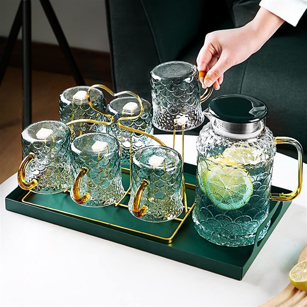 Large Capacity Glass Cold Brew Tea Kettle & Water Bottle Set - Heat Resistant Boiling Pitcher for Iced Tea, Summer Drinks - Perfect for Home, Office & Outdoor Use (Color A)