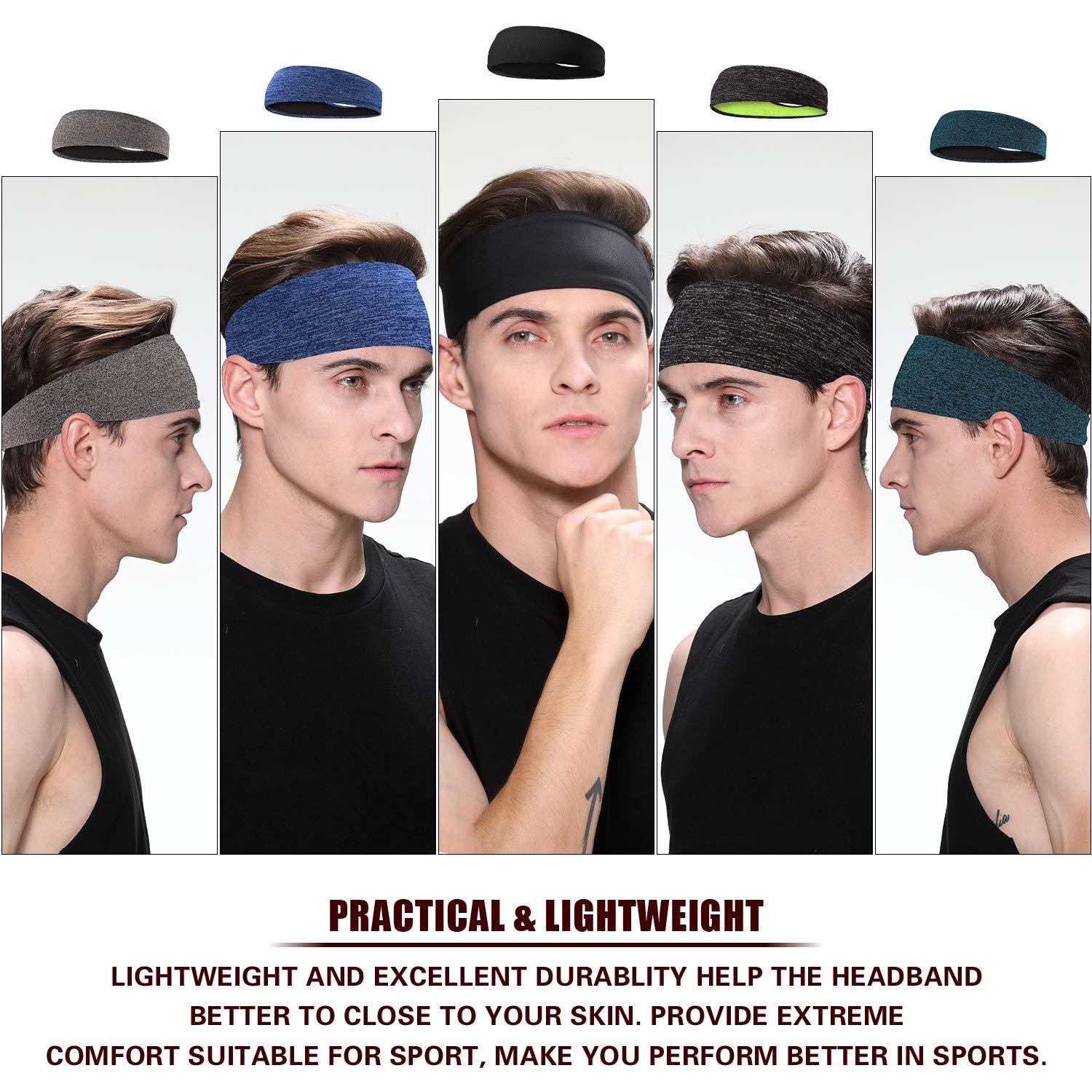 Braylin Men's Sweatbands - Breathable, Non-Slip Sports Headbands for Running, Gym & Basketball - Sweat-Wicking Workout Headbands for Men