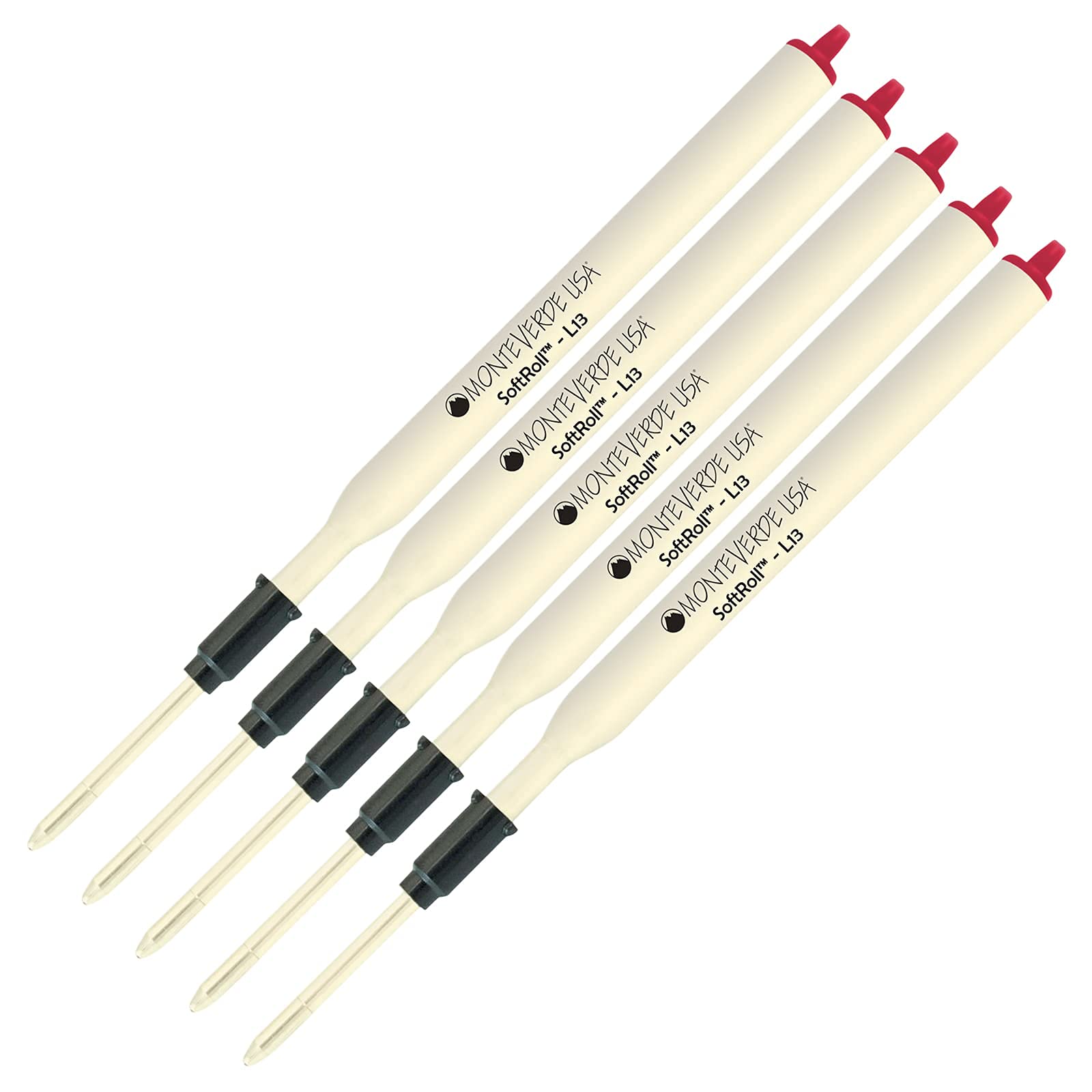 Monteverde Soft Roll Ballpoint Ink Refill 5-Pack - L13 Paste Ink Refills Compatible with Lamy Style Pens - Medium Tip 0.7mm Red - Perfect for Office, School & Everyday Writing