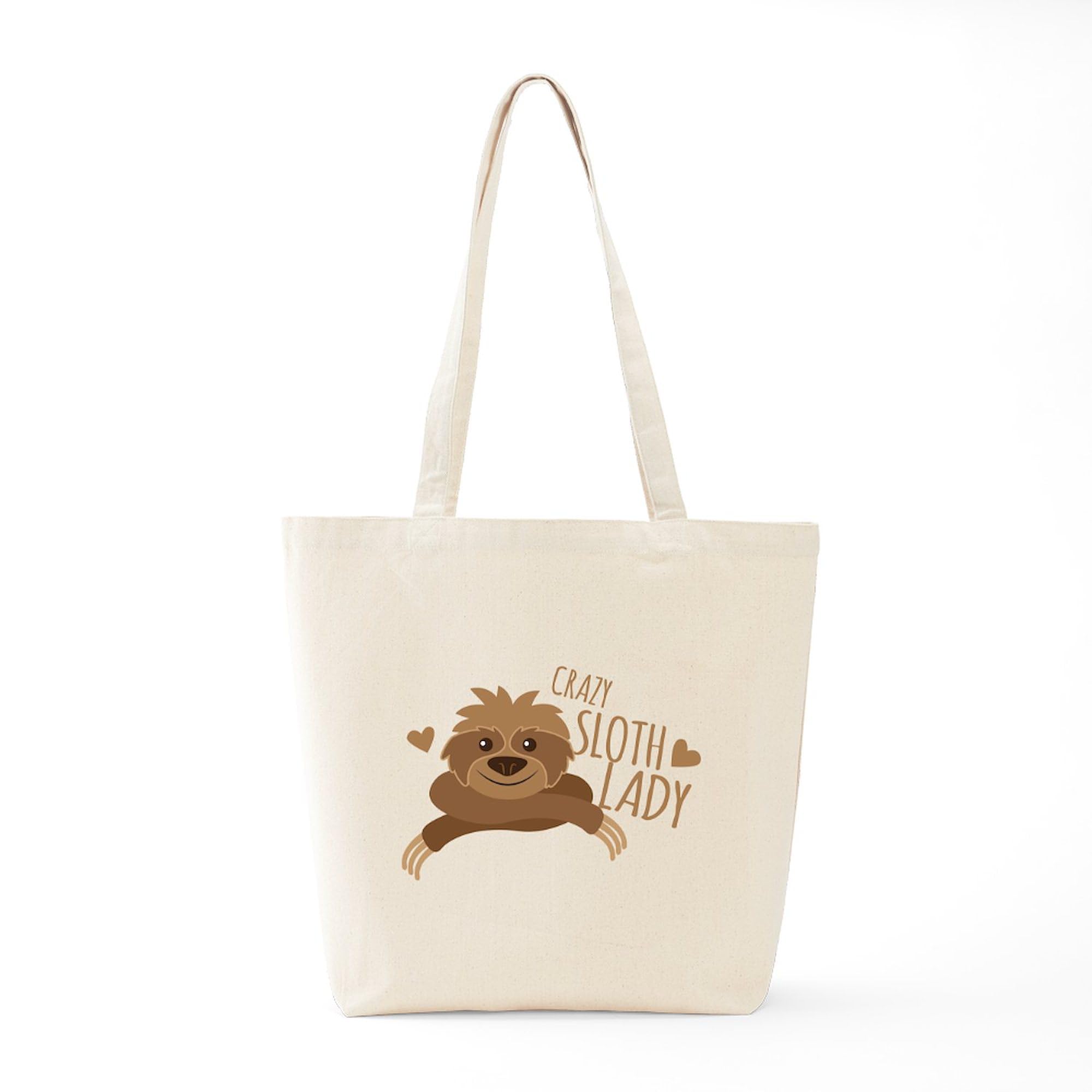 Crazy Sloth Lady Tote Bag - Natural Canvas Reusable Shopping Bag for Women | Eco-Friendly Grocery Tote, Beach Bag & Everyday Carry