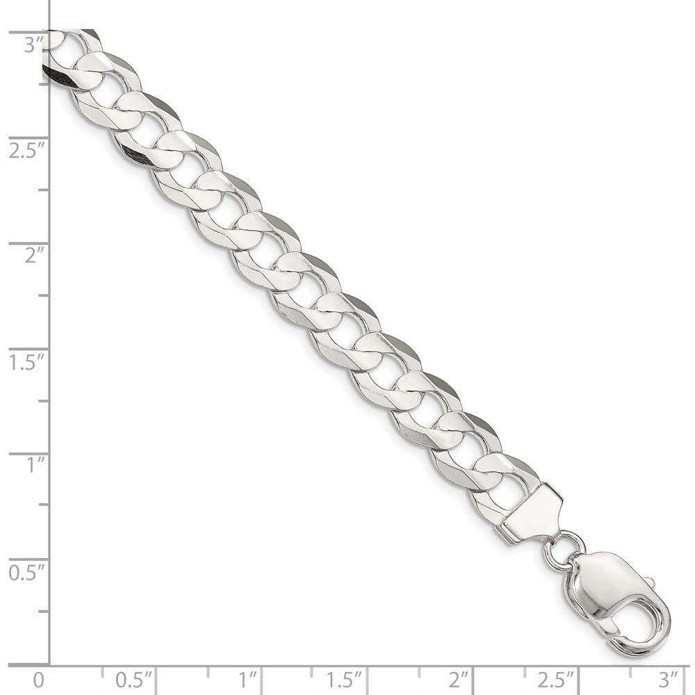 The Black Bow Men's 9.75mm Sterling Silver Solid Concave Beveled Curb Chain Bracelet - Perfect for Casual, Formal, and Everyday Wear
