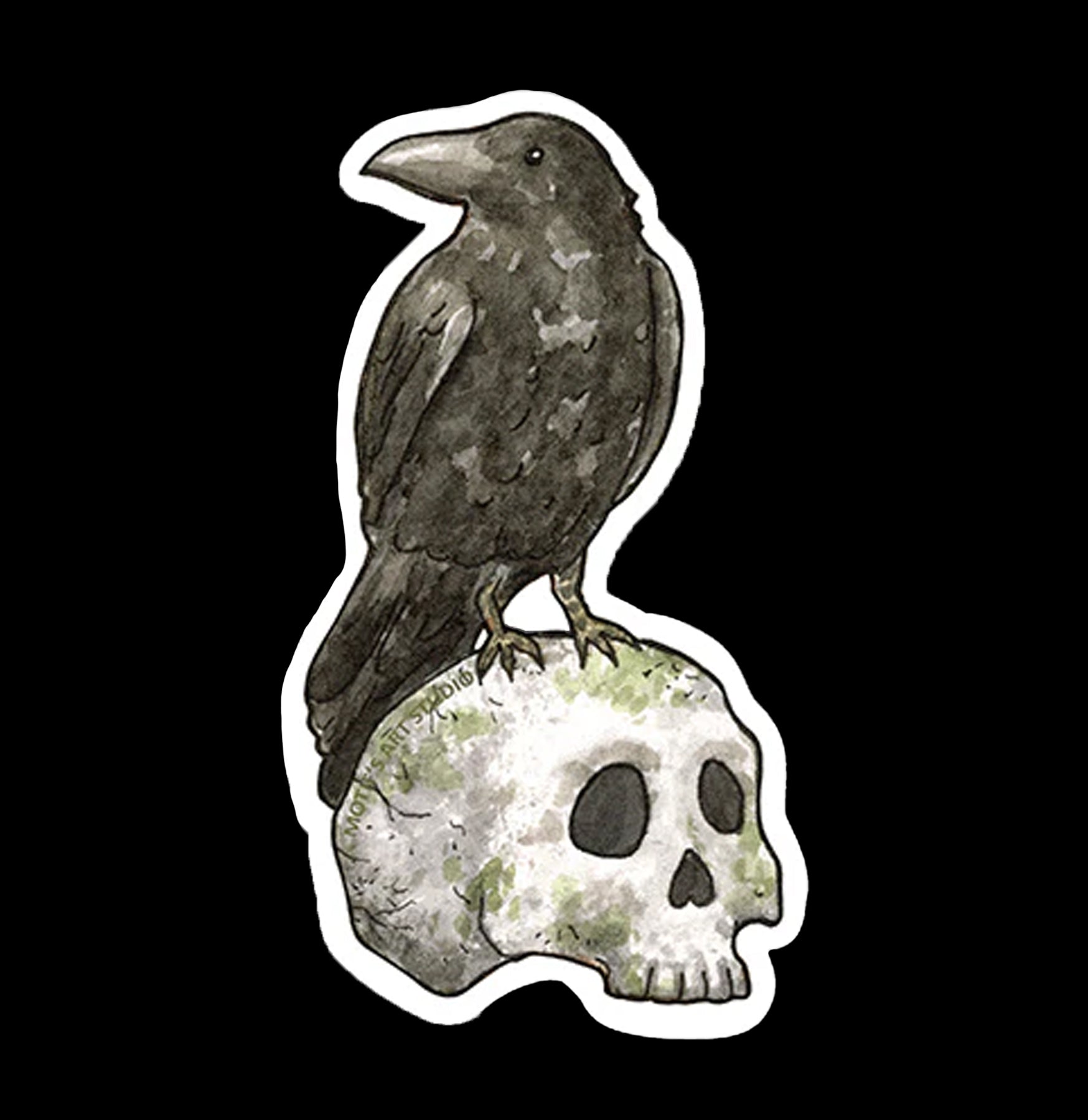 Gothic Raven on Skull Vinyl Sticker - Waterproof Decal for Laptops, Cars, Motorcycles & DIY Projects - Perfect for Halloween Decor, Gothic Gifts & Alternative Style