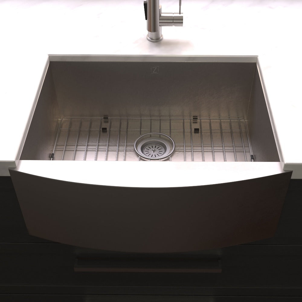 ZLINE Vail 33-Inch Farmhouse Apron Front Stainless Steel Single Bowl Kitchen Sink with Bottom Grid (SAS 33) - Perfect for Rustic & Modern Farmhouse Kitchens, DIY Installations, and Heavy-Duty Cooking