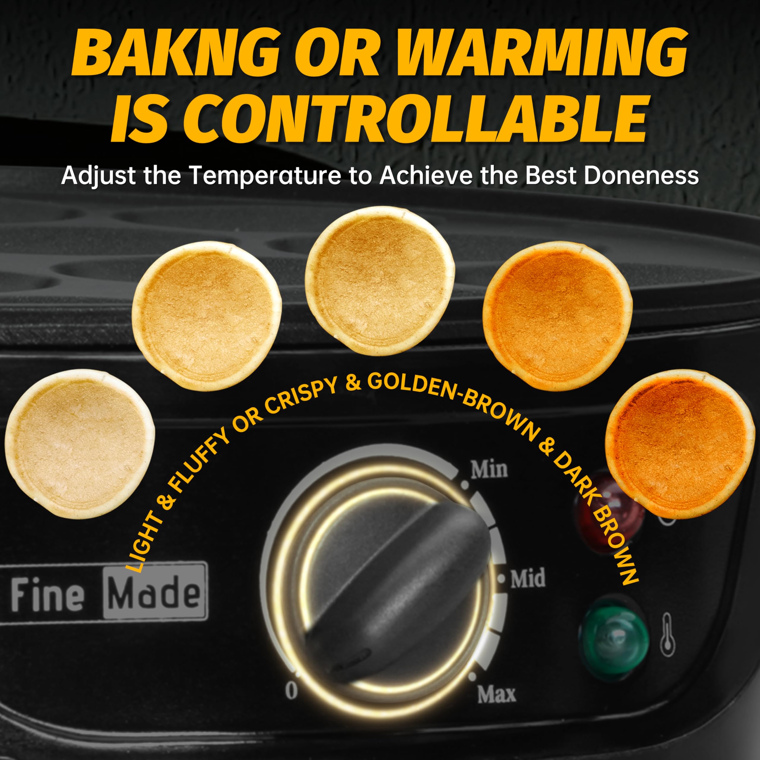 Non-Stick Electric Pancake Maker Machine - 14 Slots Dutch Poffertjes & Aebleskiver Pan with Browning Control - Includes Brush & Forks - Perfect for Breakfast, Brunch, and Family Gatherings - Black