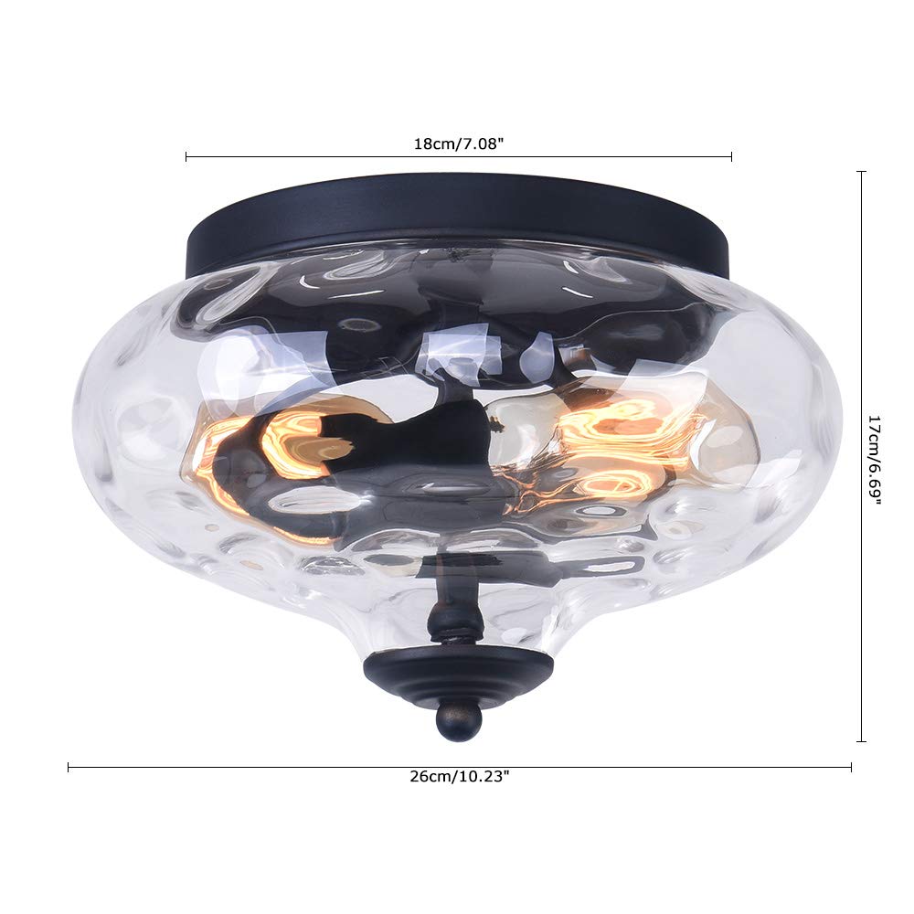 EDISLIVE Modern 2-Light Hammered Glass Flush Mount Ceiling Fixture - 10.2