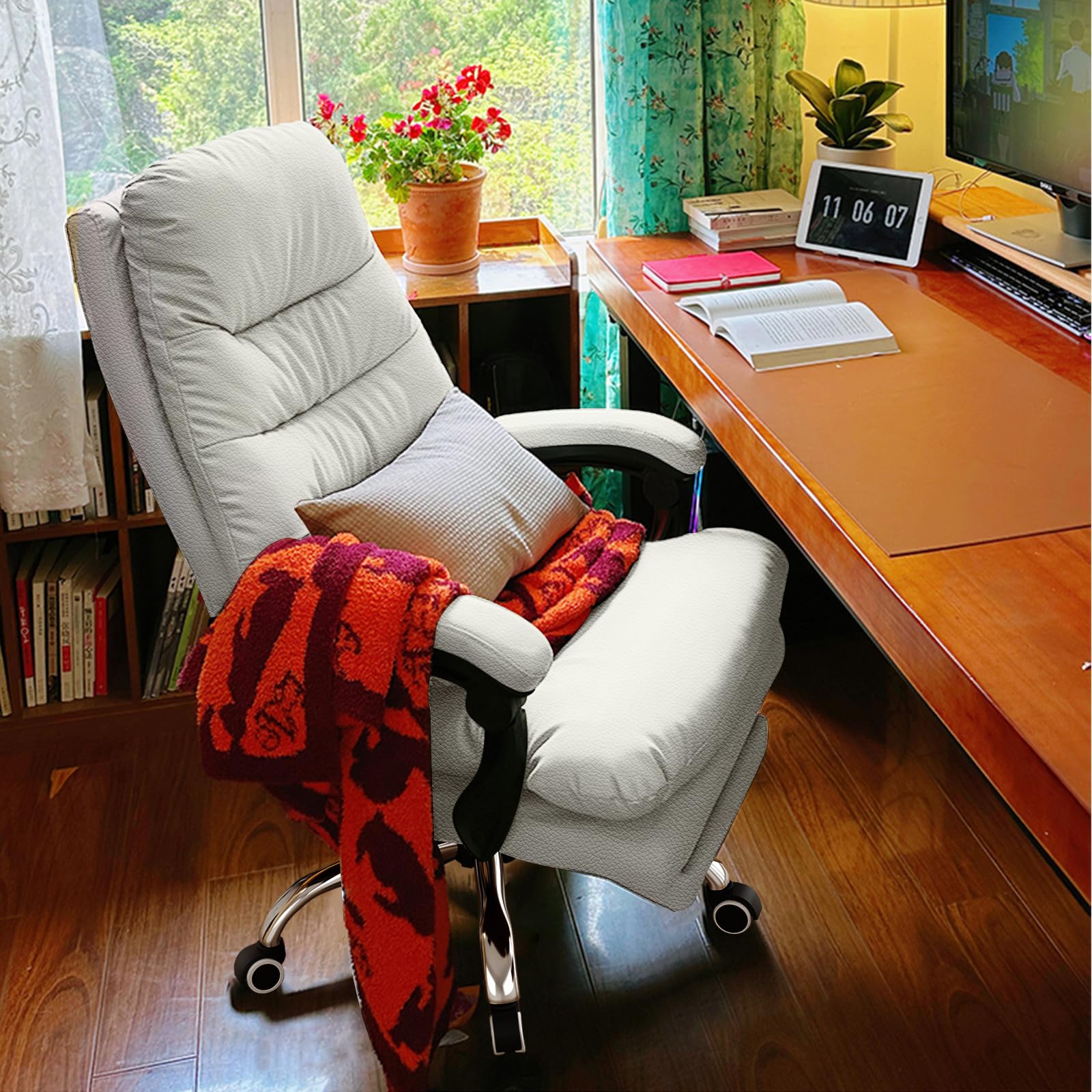 Ergonomic High Back Office Chair - Adjustable Swivel Reclining Desk Chair with Footrest for Home Office, Gaming & Executive Work | Comfortable Leather Computer Chair for Long Hours Sitting