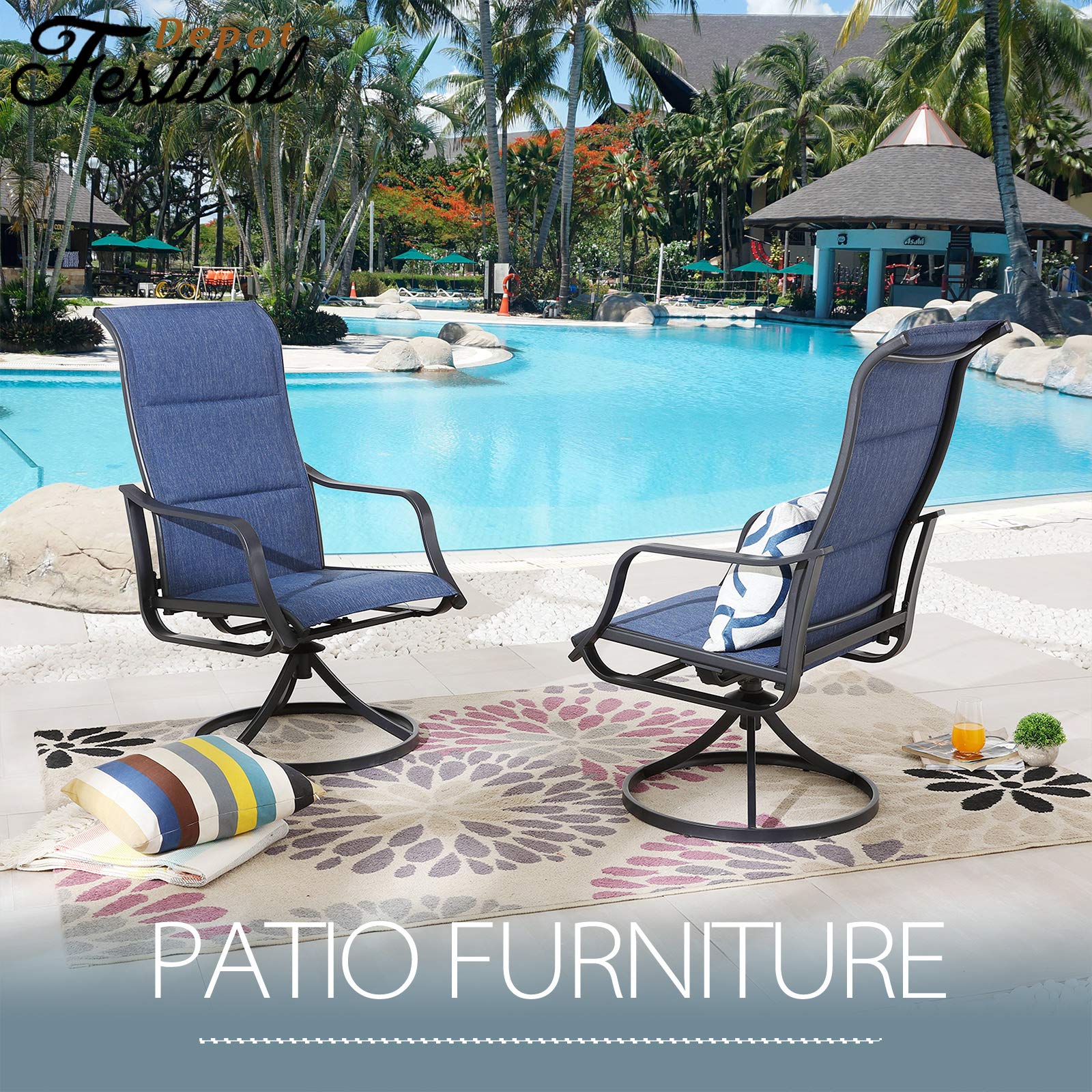 2-Piece Patio Dining Set - Swivel Chairs with Textilene Fabric & Metal Frame - Outdoor Furniture for Bistro, Deck, Poolside (Blue) - Perfect for Backyard Relaxation & Entertaining