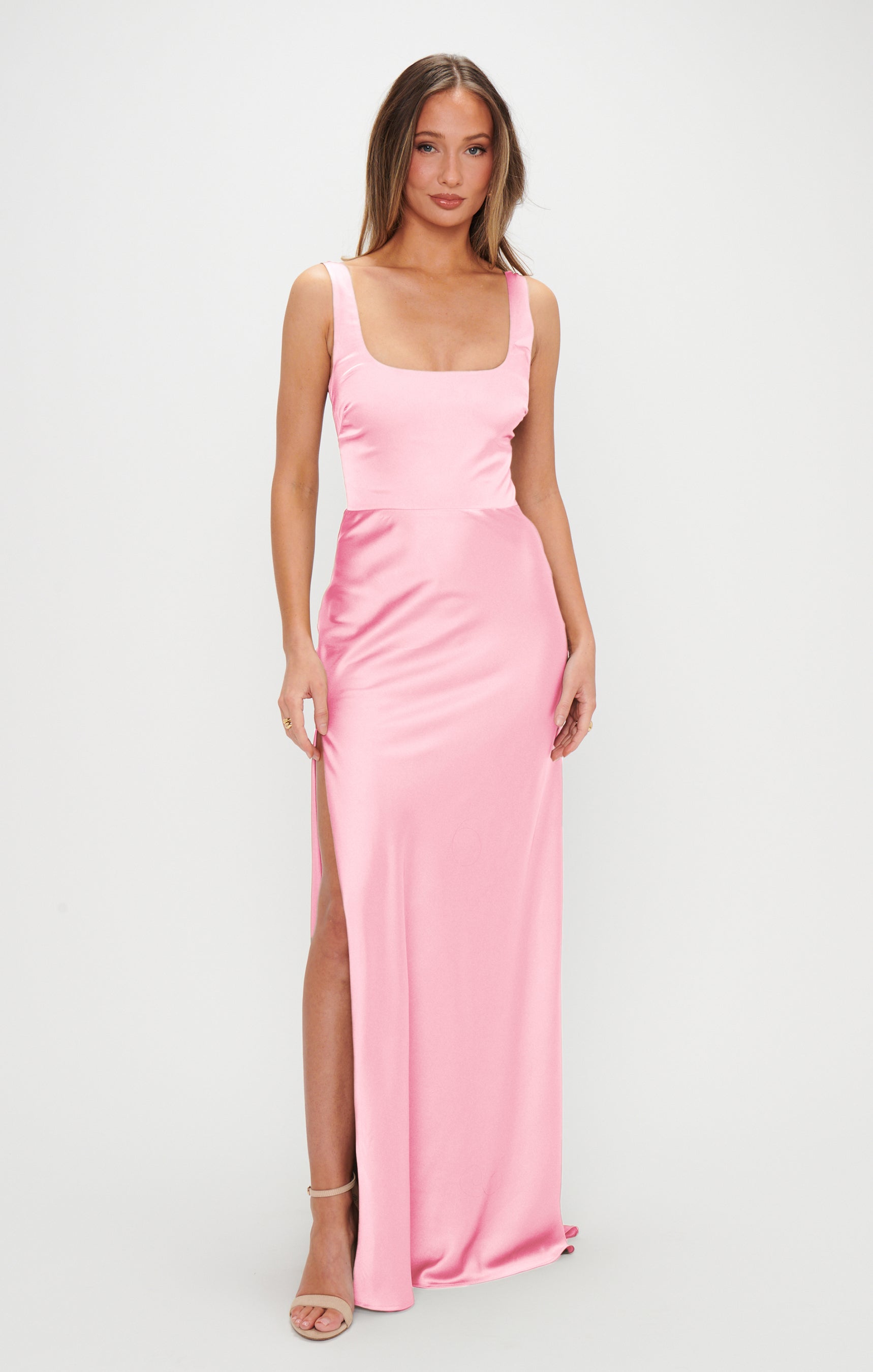 Lana Maxi Dress - Light Pink Luxe Satin Women's Elegant Evening Gown for Parties, Weddings & Special Occasions