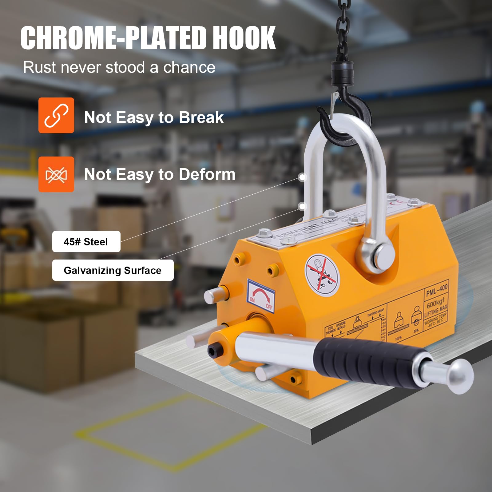 Heavy Duty Magnetic Lifter - 1320 lbs Lifting Capacity, Permanent Lift Magnet with Quick Release for Steel Handling | Ideal for Hoists, Dock Work, Shop Cranes, Construction Blocks & Wooden Boards | Industrial Strength Magnet for Metal Workshop & Warehouse Use