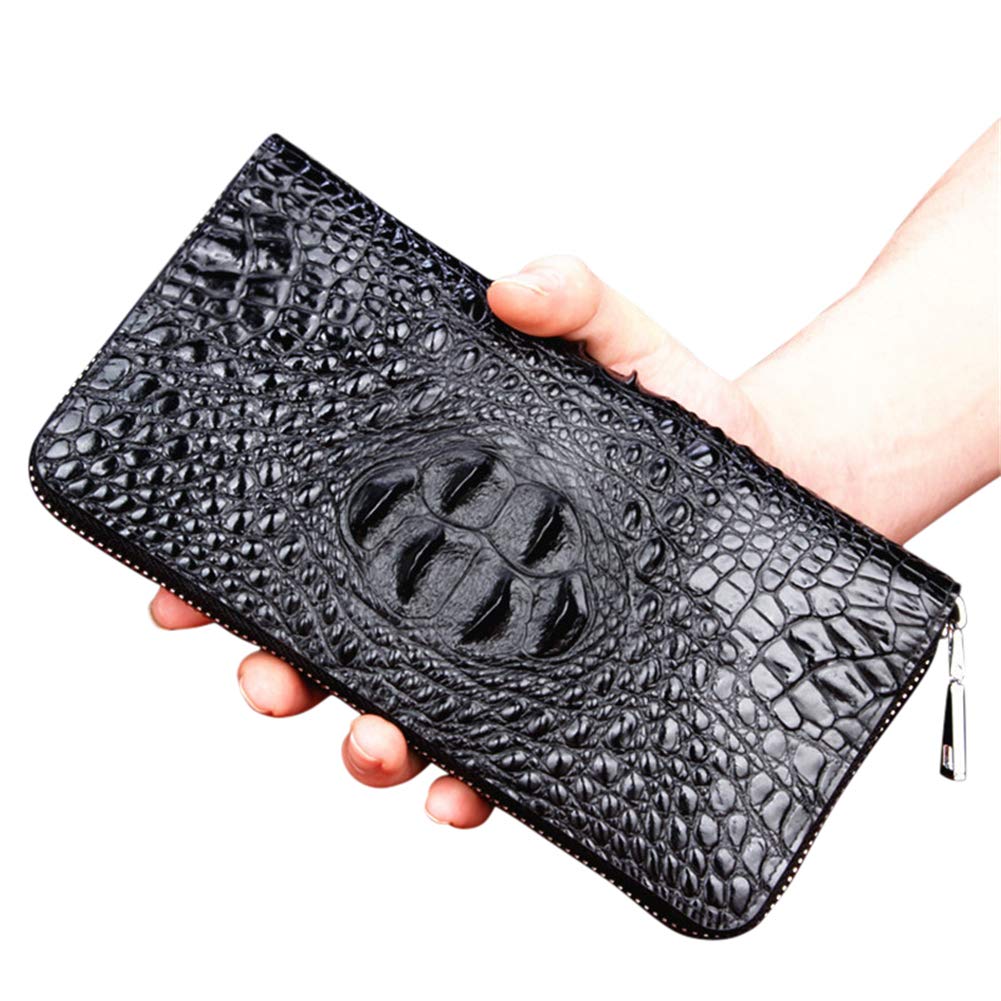 Men's Leather Wallet Pouch with Crocodile Pattern - Slim RFID Blocking Clutch Bag for Daily Use, Travel & Business