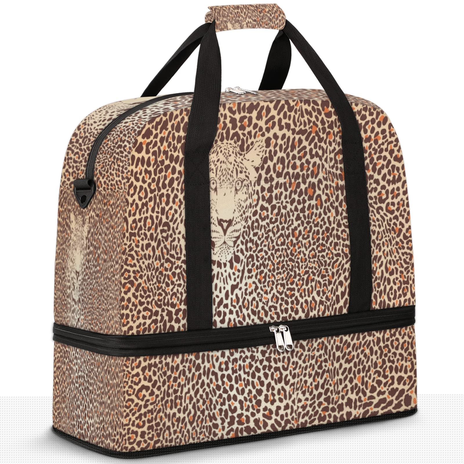 Leopard Print Waterproof Gym Bag with Wet Pocket & Shoe Compartment - Large Sports Duffel for Men & Women - Perfect for Travel, Workout & Overnight Trips