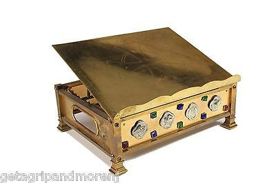 Elegant Brass Bible Book Stand with Gemstone Accents - Perfect for Church, Home Altar & Scripture Reading