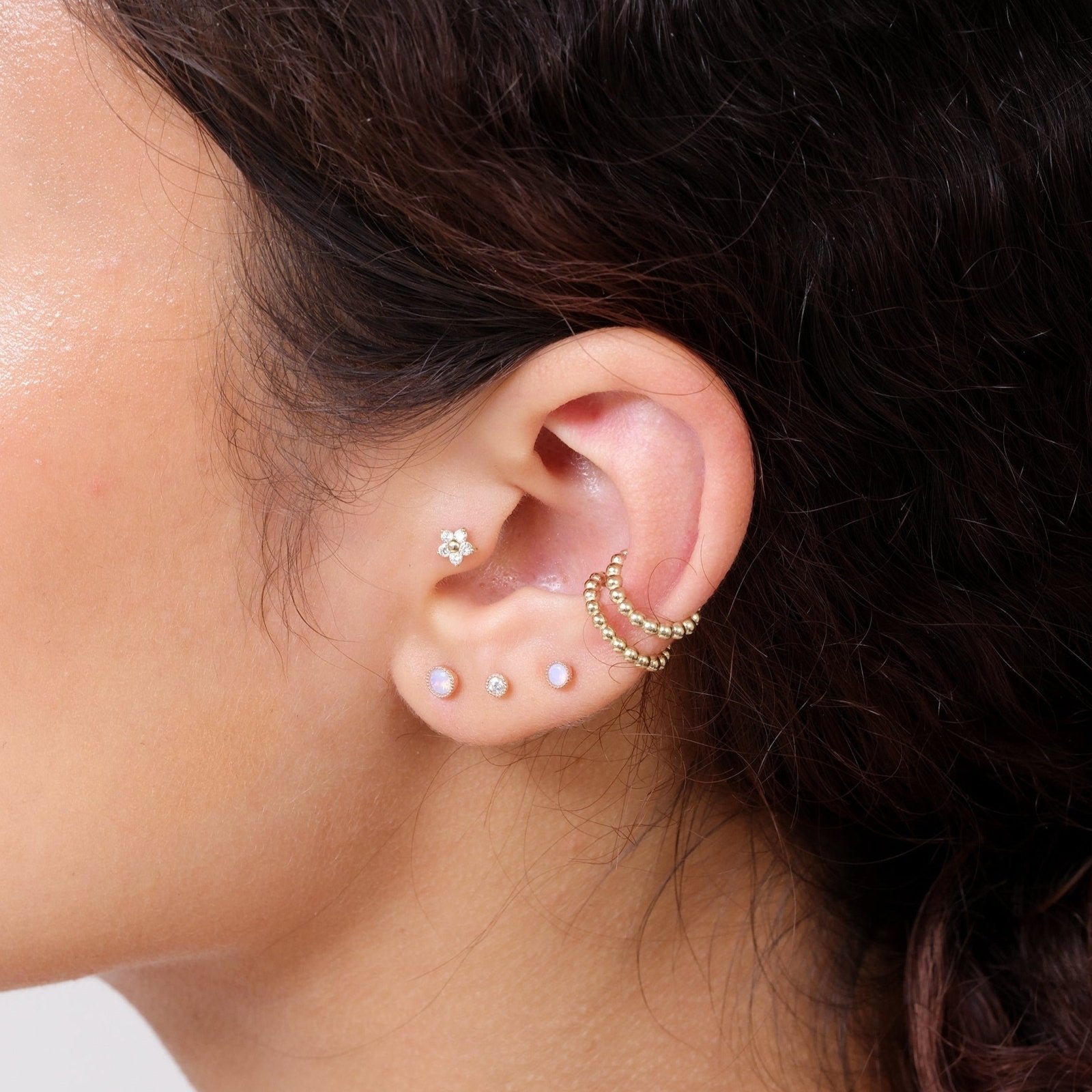 14K Solid Yellow Gold Beaded Ear Cuff - Elegant Non-Pierced Ear Jewelry for Women, Perfect for Parties, Weddings & Everyday Wear