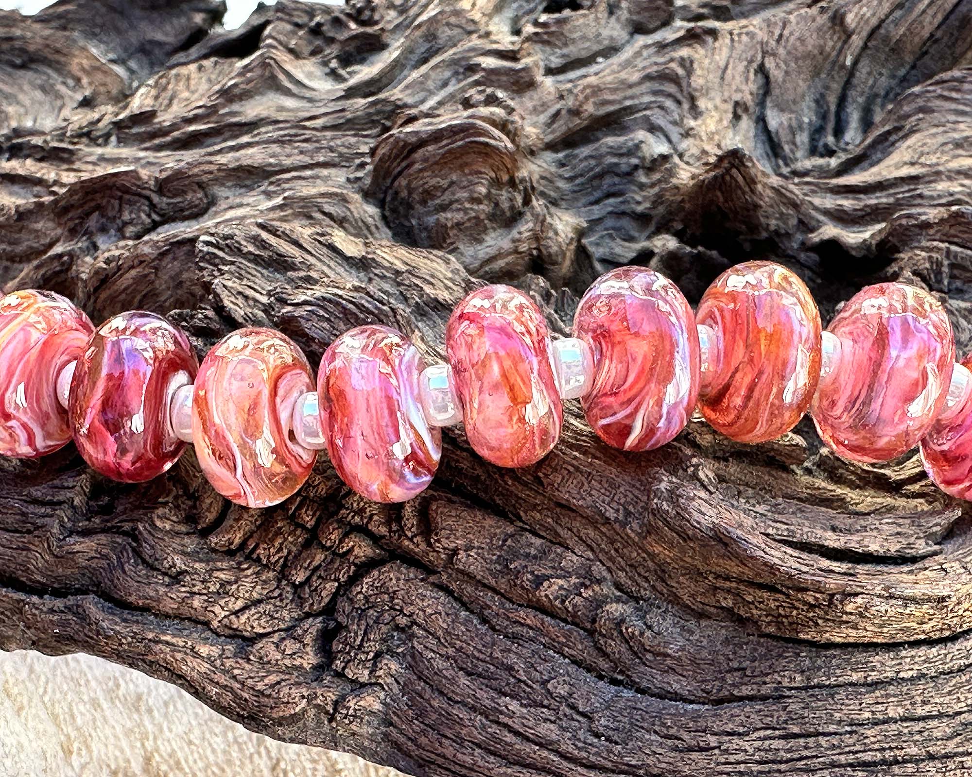 15pcs Sunset Pink Shimmer Lampwork Glass Beads for Jewelry Making - DIY Bracelets, Necklaces, Earrings - Perfect for Boho & Handmade Crafts
