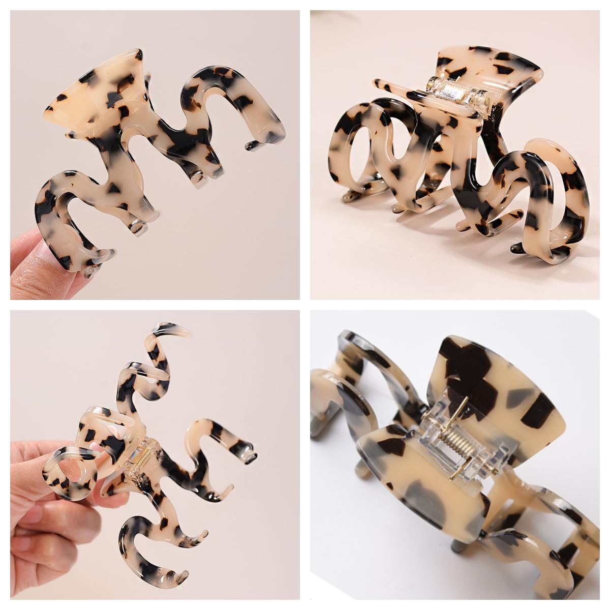 Large 3.5 Inch Tortoise Shell Hair Claw Clips - 2 Pack Cellulose Acetate Hair Clips for Women, French Design Checkered Jaw Clamps | Perfect for Updos, Ponytails & Everyday Hairstyles