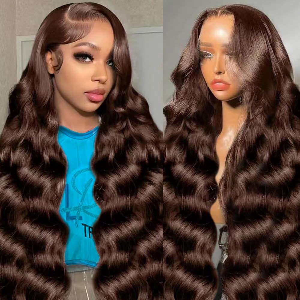 13x6 HD Lace Front Wig Human Hair 28 Inch Chocolate Brown Body Wave Pre Plucked 200 Density with Baby Hair | Natural Looking Wigs for Women, Daily Wear, Cosplay & Special Occasions