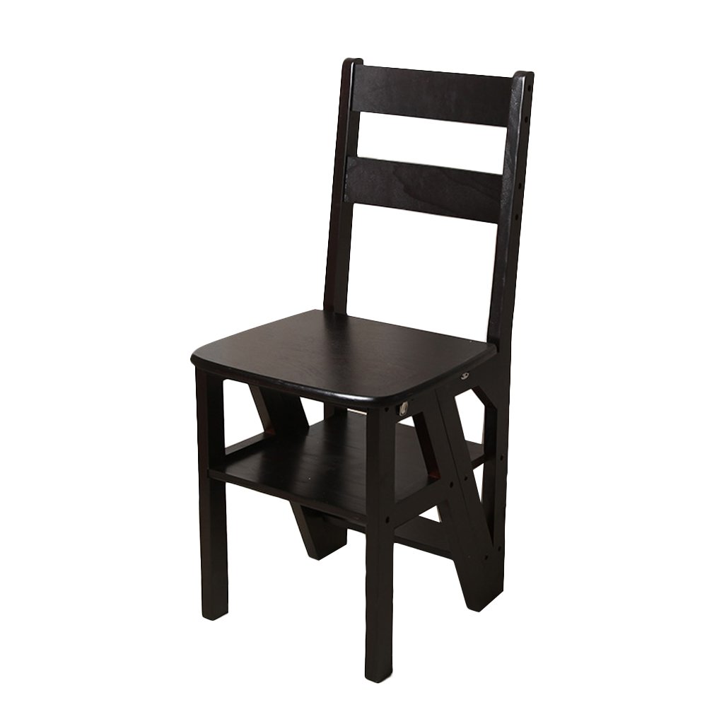 4-Step Solid Wood Folding Ladder Chair - Multi-Functional Stool, Step Stool & Flower Stand for Home, Kitchen, Bedroom - Indoor Mobile Climbing Ladder (Black) - Perfect for Reaching High Shelves, Home Decor & Gardening
