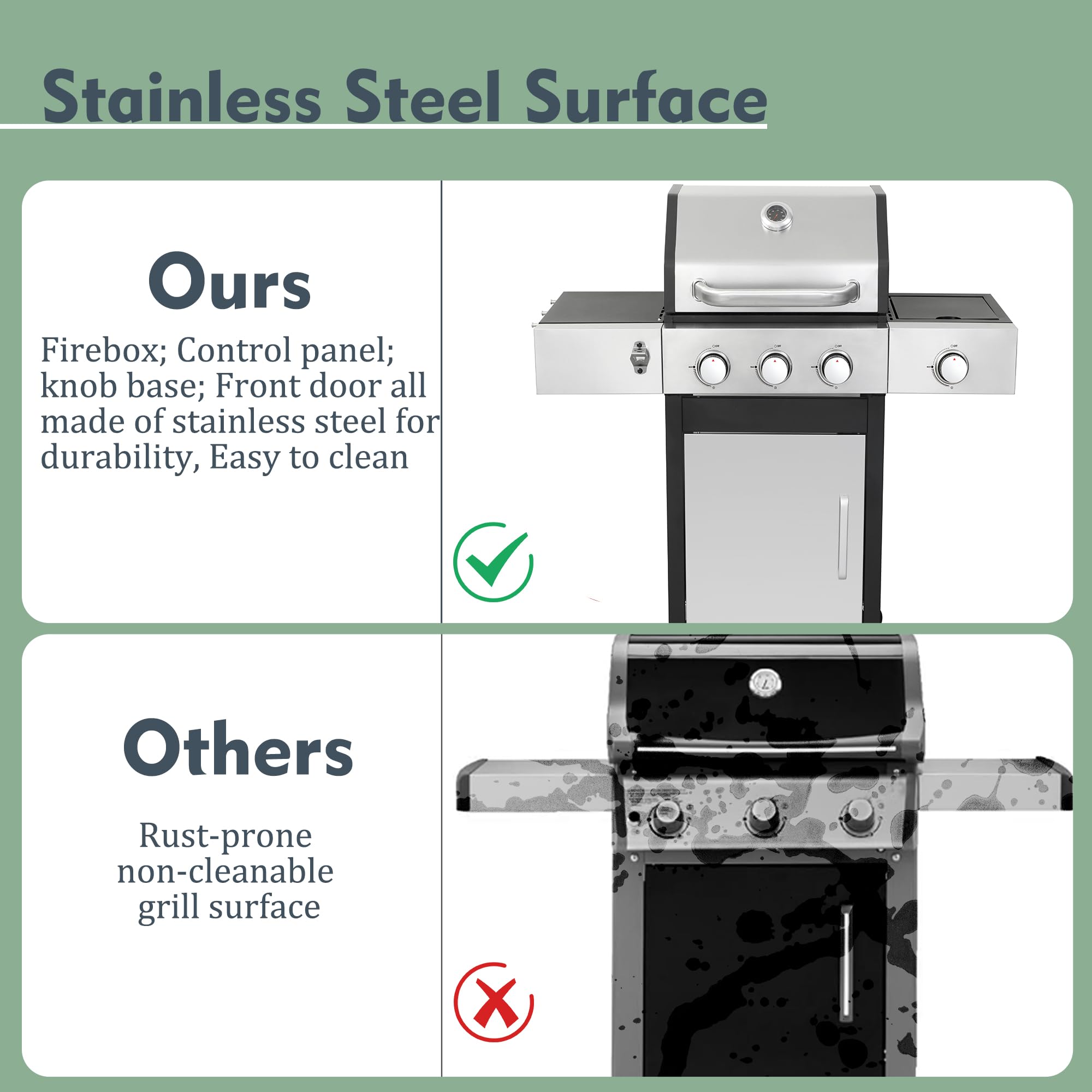 4 Burner Propane Gas BBQ Grill - Stainless Steel Outdoor Grill with Enameled Cast Iron Grids & Rectangular Griddle - 46,790 BTU (3+1 Burner) - Perfect for Patio, Garden, Backyard, Camping & Tailgating Parties