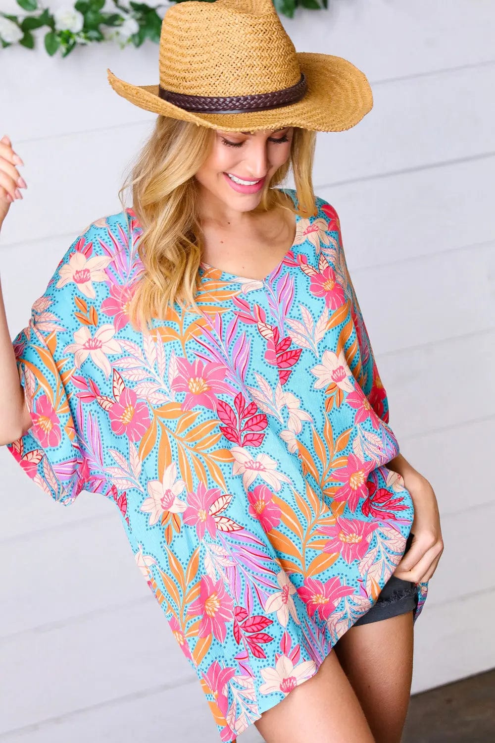 Stylish Multicolor Tropical Floral Print Woven Blouse for Women | Summer Vacation & Beach Party Outfit
