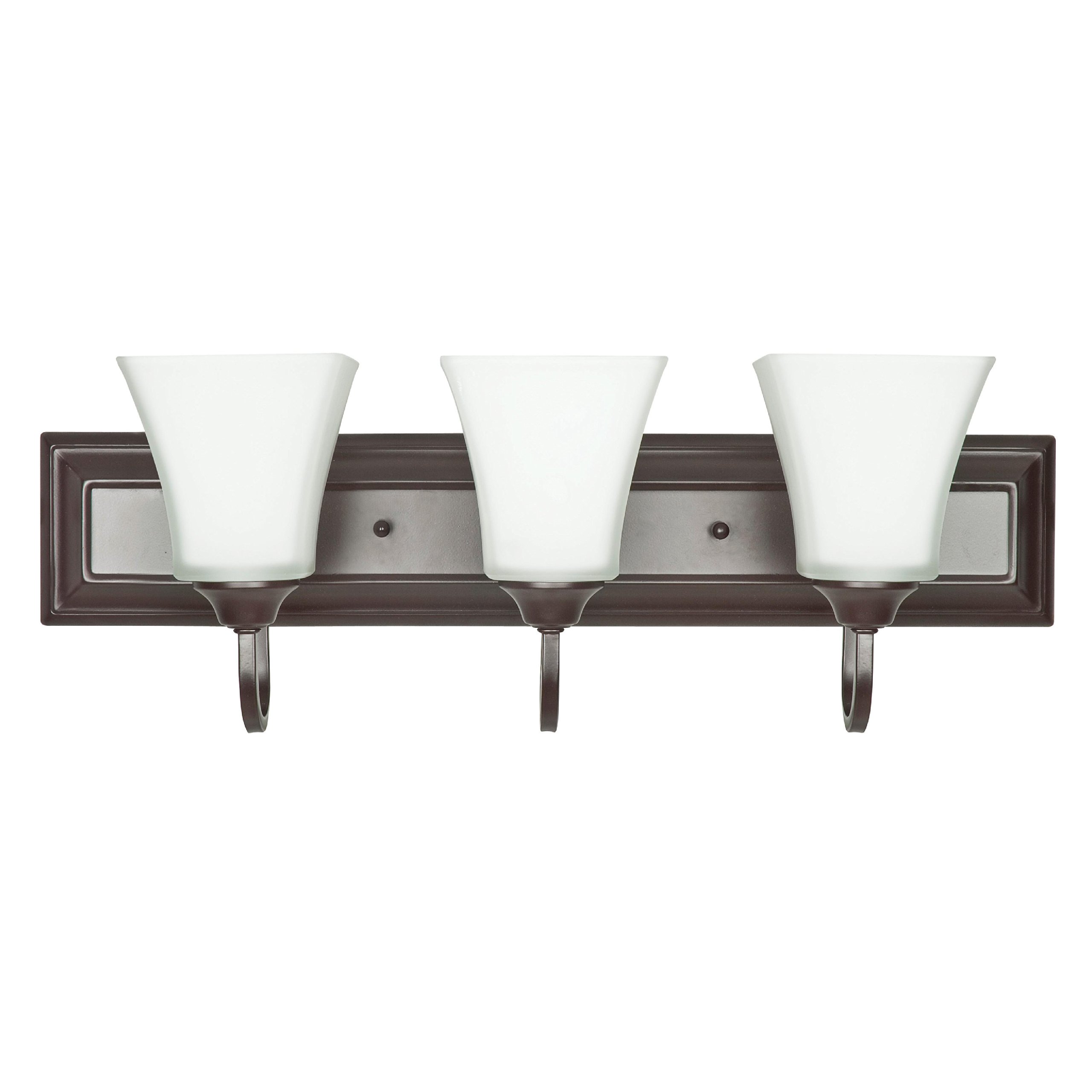 F3683-44 Dimmable 3-Light Vanity Mirror with Square Milk Glass Shades & Oil Bronze Finish - Perfect for Bathroom Makeup Lighting & Bedroom Decor