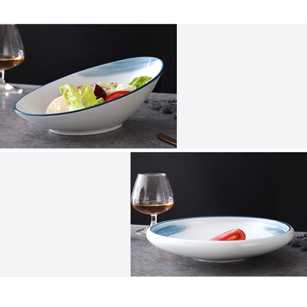 Premium Ceramic Dinner Plates & Soup Bowls Set - Large Oblique Salad Bowl, Pasta Bowl, Ramen Bowl for Home, Kitchen & Restaurant Use - Durable Vegetable & Fruit Serving Dishes (Color: A2pc) - Perfect for Family Meals, Entertaining Guests & Commercial Food Service