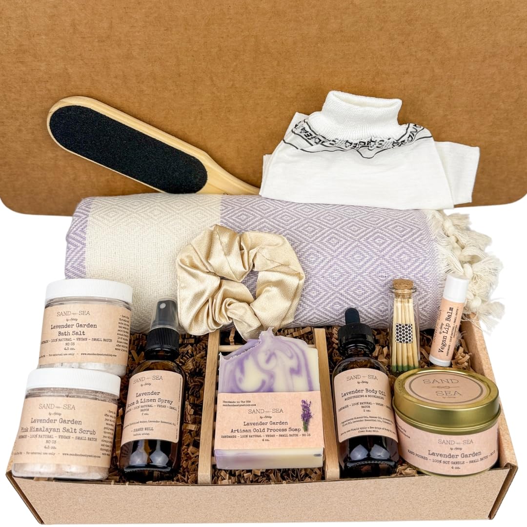 Luxury Lavender Spa Gift Set for Women - 13 Piece Relaxing Bath & Body Care Kit with Handmade Soaps, Bath Bombs, Candles - Perfect Self Care Gift for Mom, Wife, Best Friend - Ideal for Birthdays, Mother's Day & Relaxation Therapy
